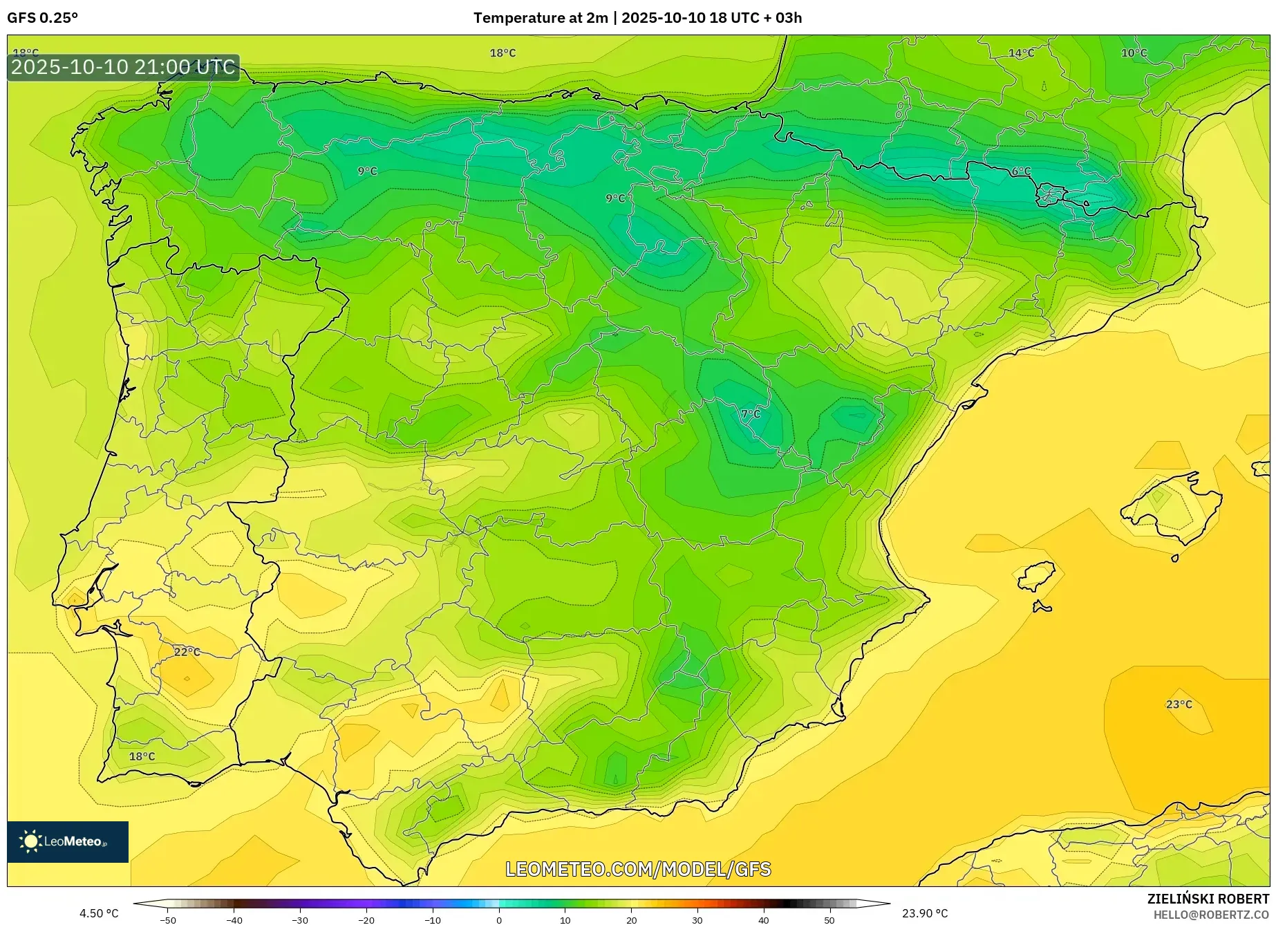 GFS model - Spain, Temperature at 2m GFS model - Spain, Temperature at 2m