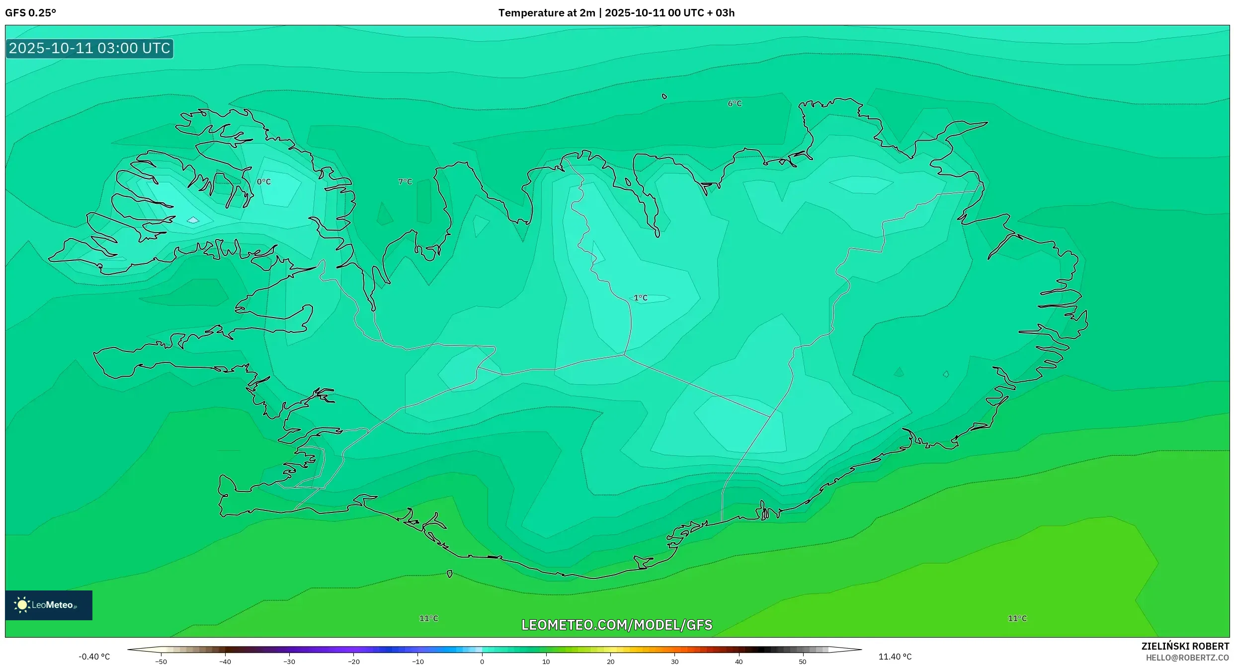 GFS model - Iceland, Temperature at 2m GFS model - Iceland, Temperature at 2m