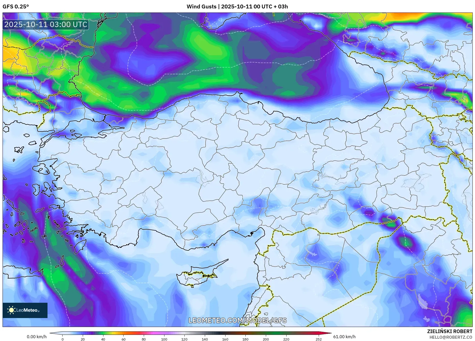 GFS model - Turkey, Wind Gusts GFS model - Turkey, Wind Gusts