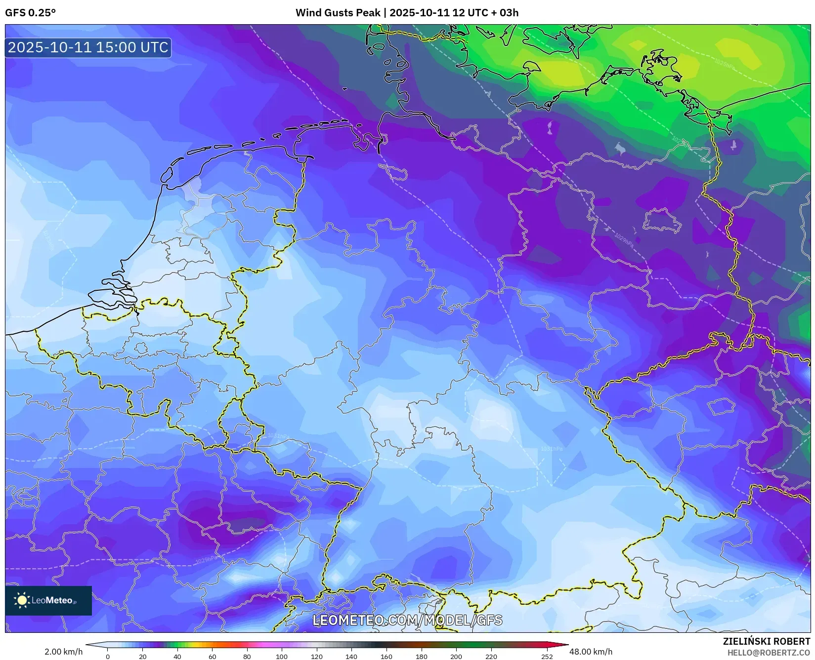 GFS model - Germany, Wind Gusts Peak