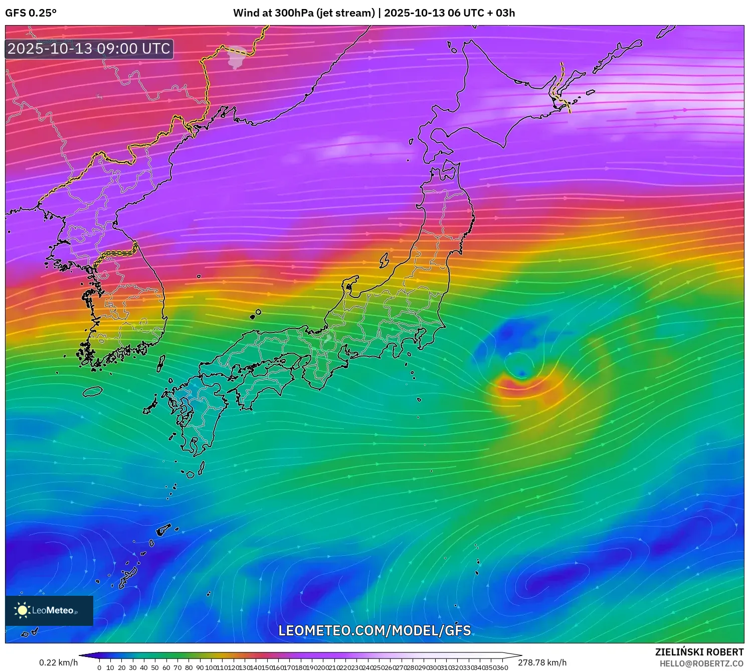 GFS model - Japan, Wind at 300hPa (jet stream) GFS model - Japan, Wind at 300hPa (jet stream)