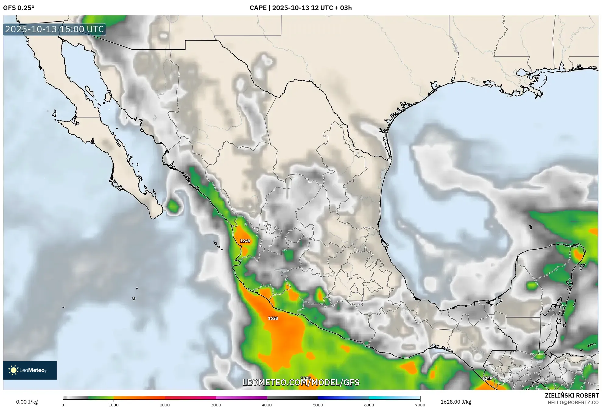 GFS model - Mexico, CAPE GFS model - Mexico, CAPE