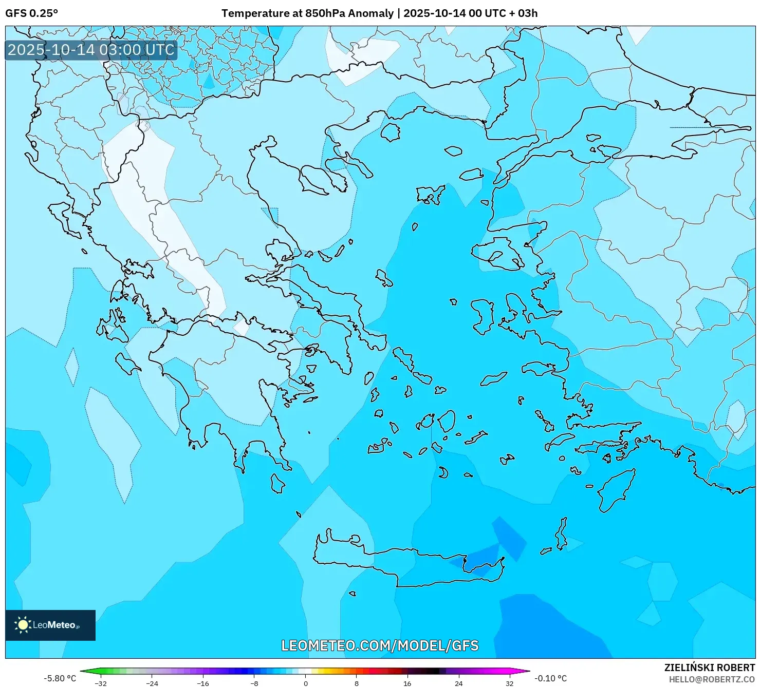 GFS model - Greece, Temperature at 850hPa Anomaly GFS model - Greece, Temperature at 850hPa Anomaly