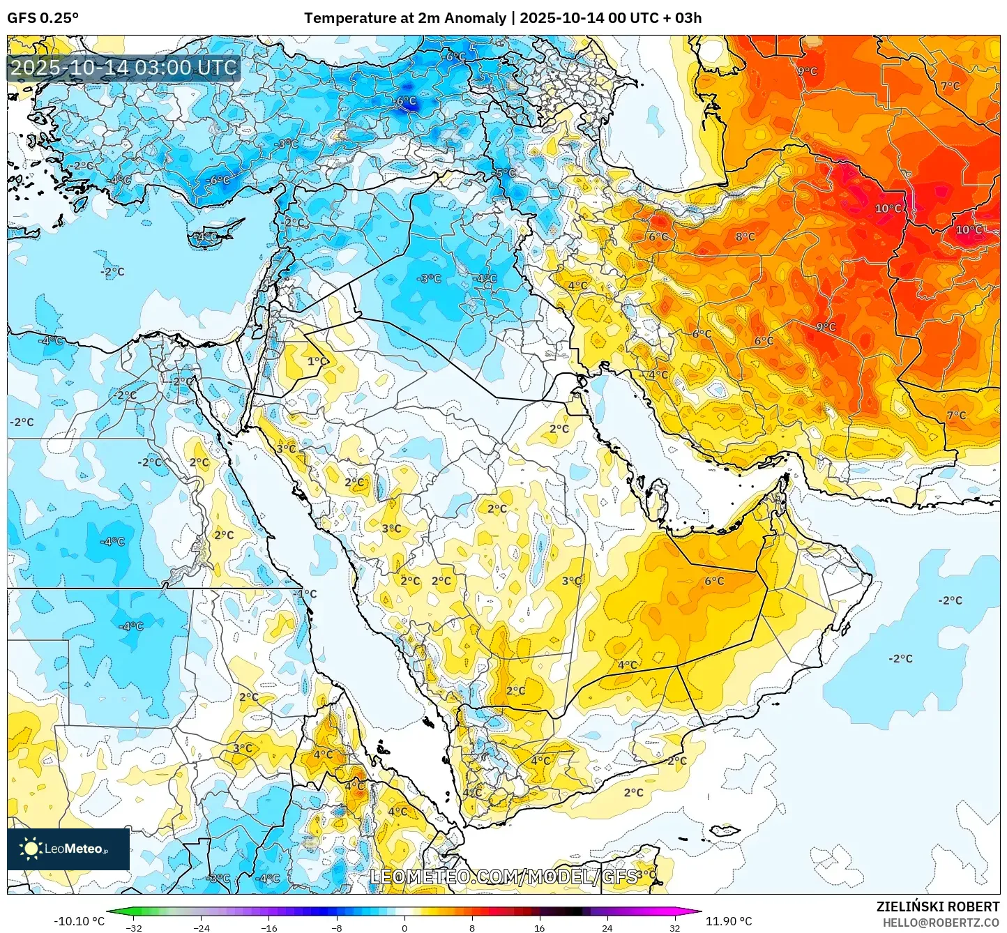 GFS model - Middle East, Temperature at 2m Anomaly GFS model - Middle East, Temperature at 2m Anomaly
