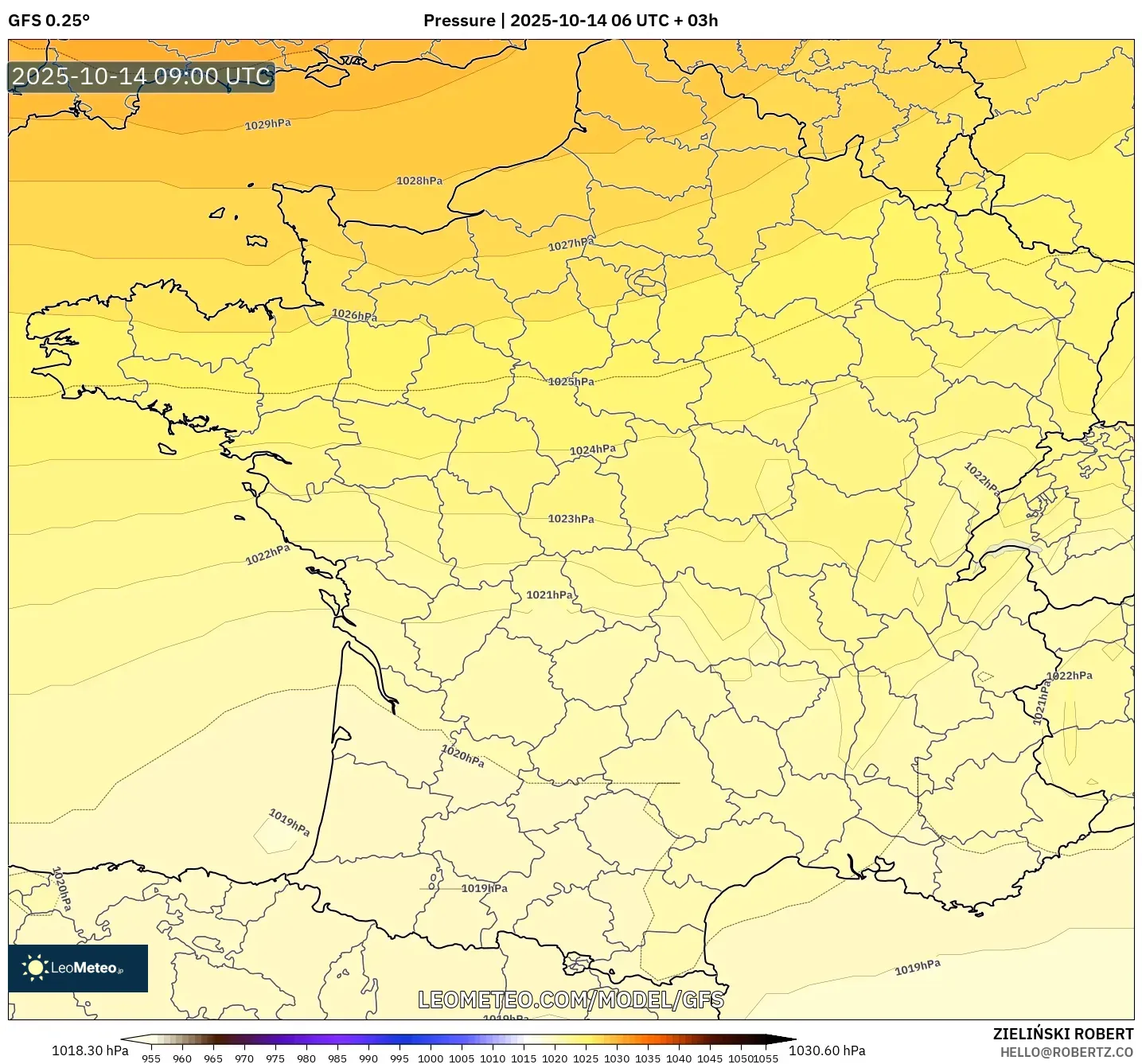 GFS model - France, Pressure GFS model - France, Pressure