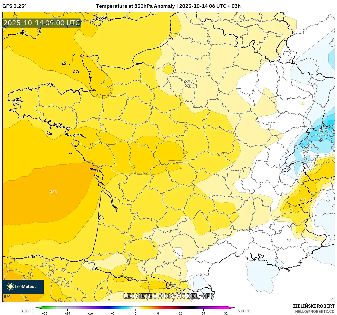 GFS model - France, Temperature at 850hPa Anomaly GFS model - France, Temperature at 850hPa Anomaly