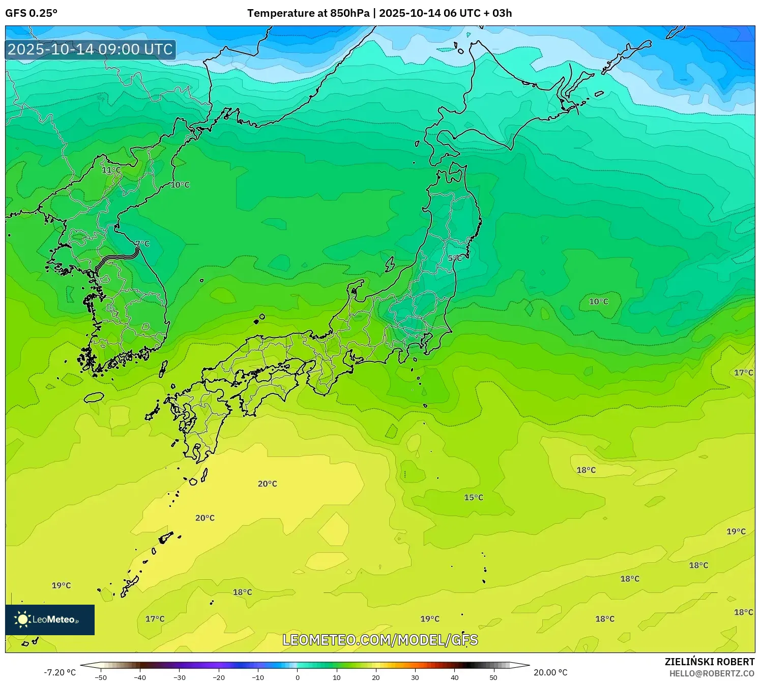 GFS model - Japan, Temperature at 850hPa GFS model - Japan, Temperature at 850hPa