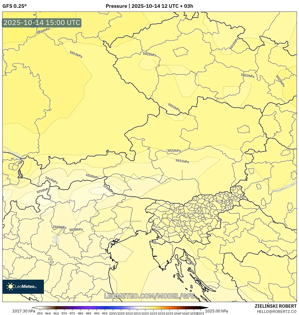 GFS model - Austria, Pressure GFS model - Austria, Pressure