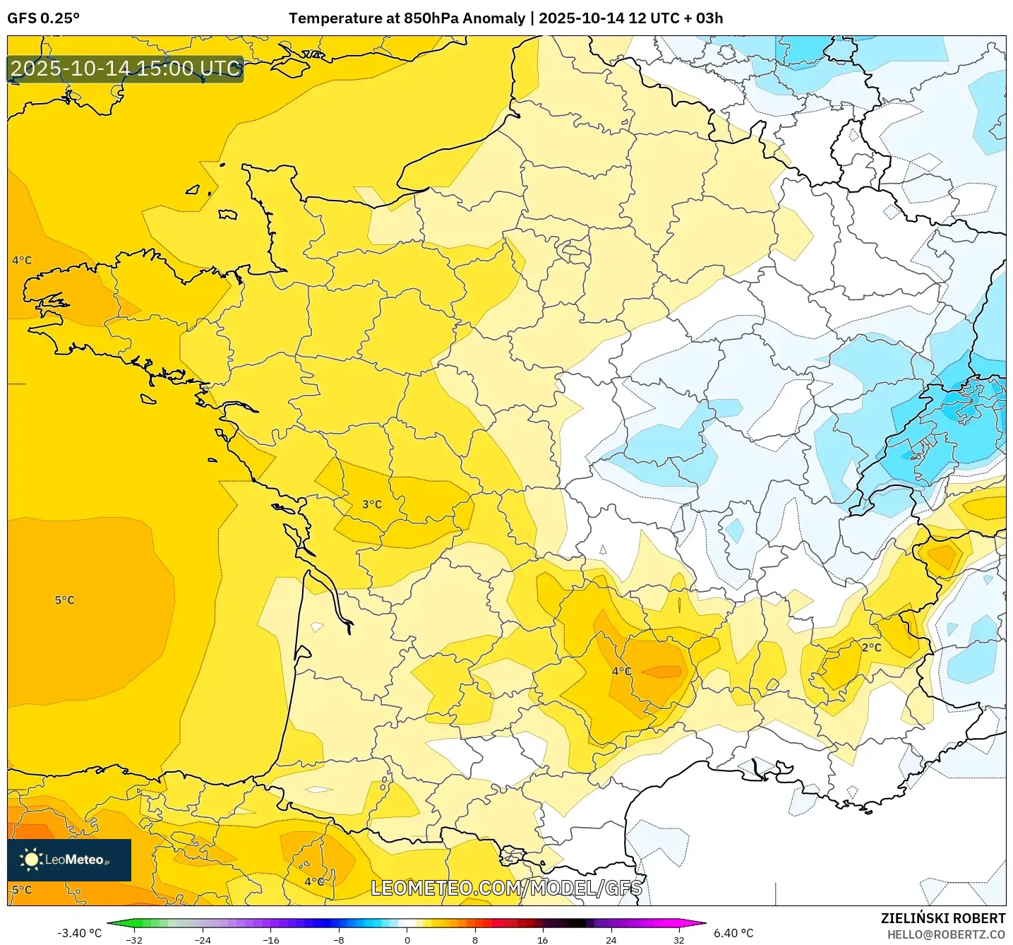 GFS model - France, Temperature at 850hPa Anomaly GFS model - France, Temperature at 850hPa Anomaly