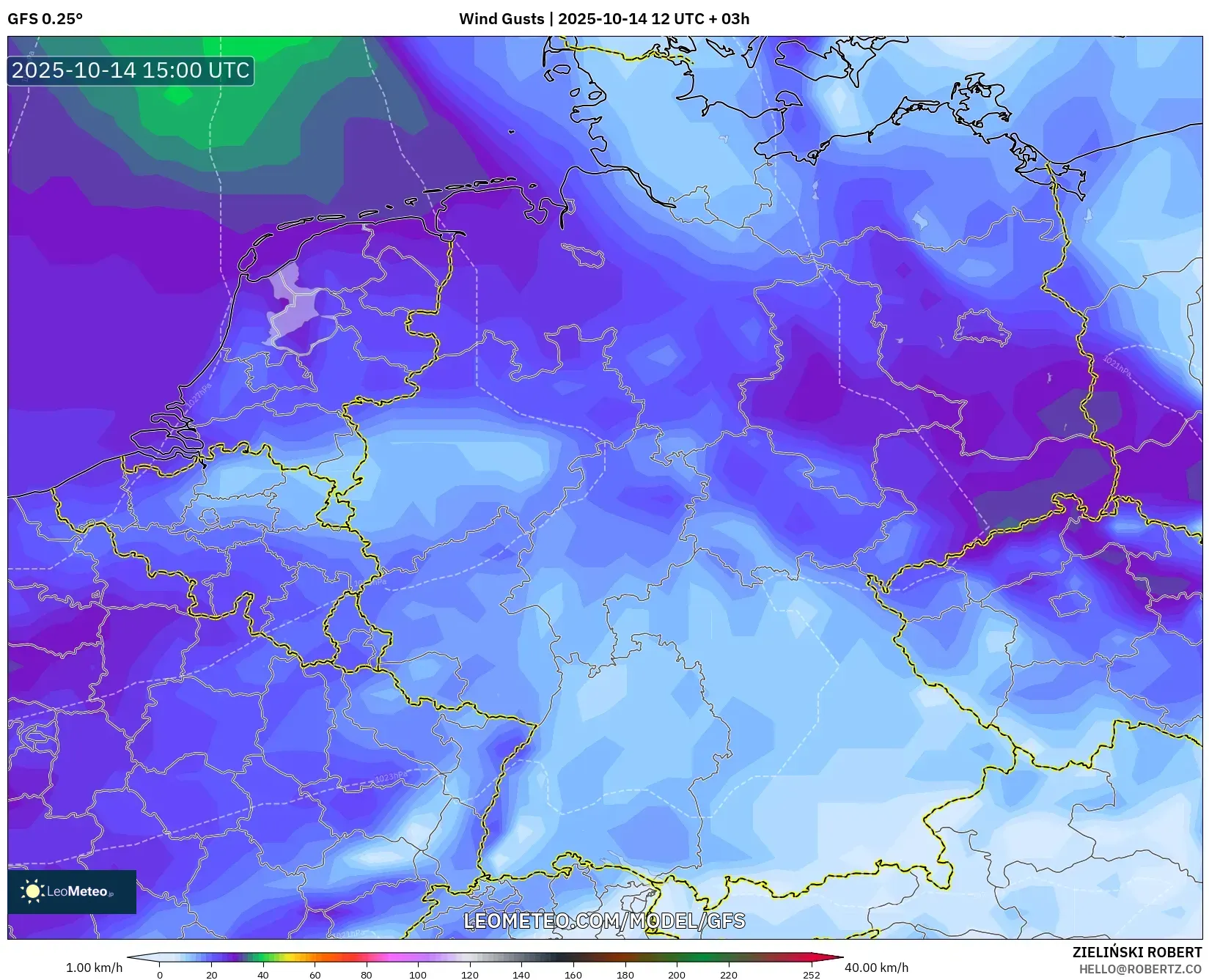 GFS model - Germany, Wind Gusts GFS model - Germany, Wind Gusts