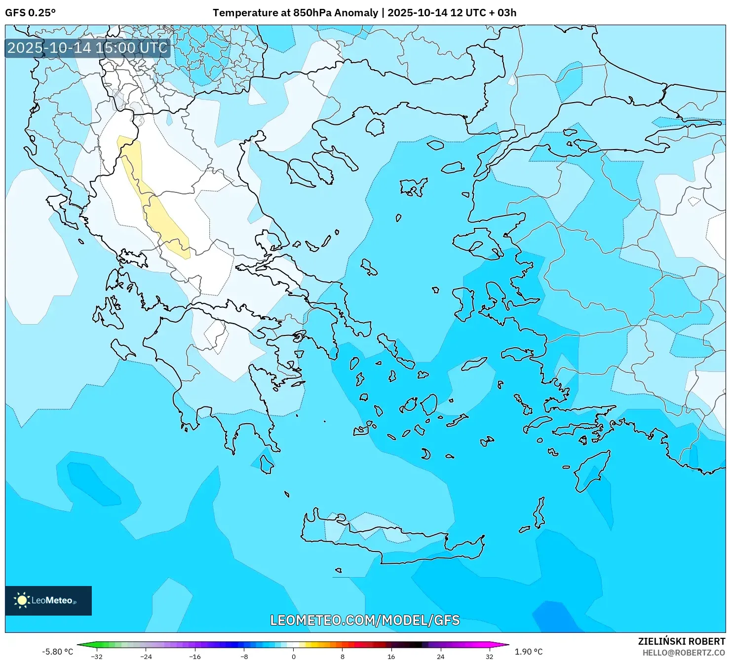 GFS model - Greece, Temperature at 850hPa Anomaly GFS model - Greece, Temperature at 850hPa Anomaly