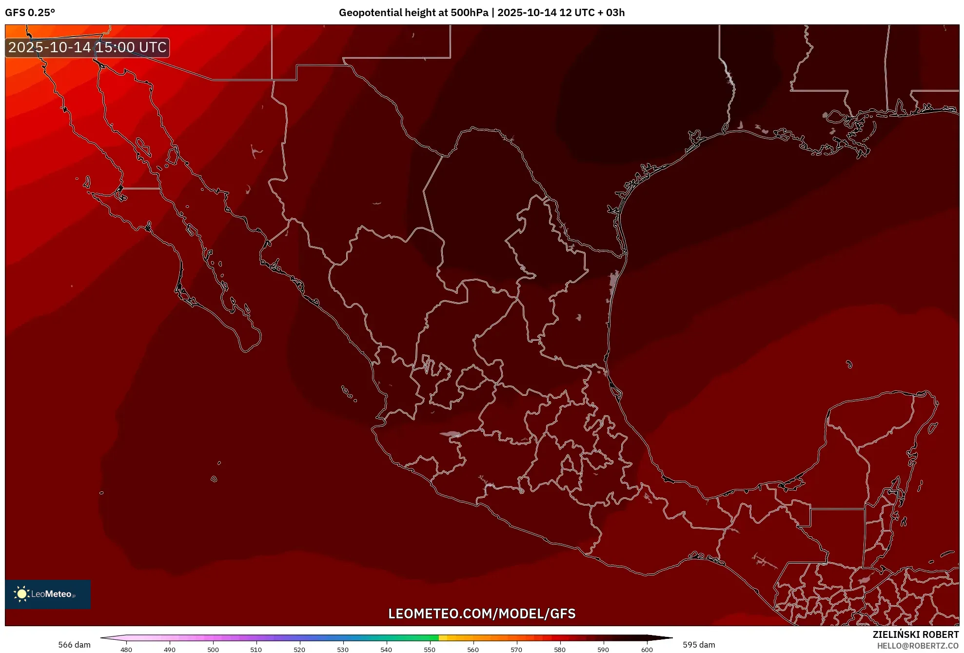 GFS model - Mexico, Geopotential height at 500hPa GFS model - Mexico, Geopotential height at 500hPa