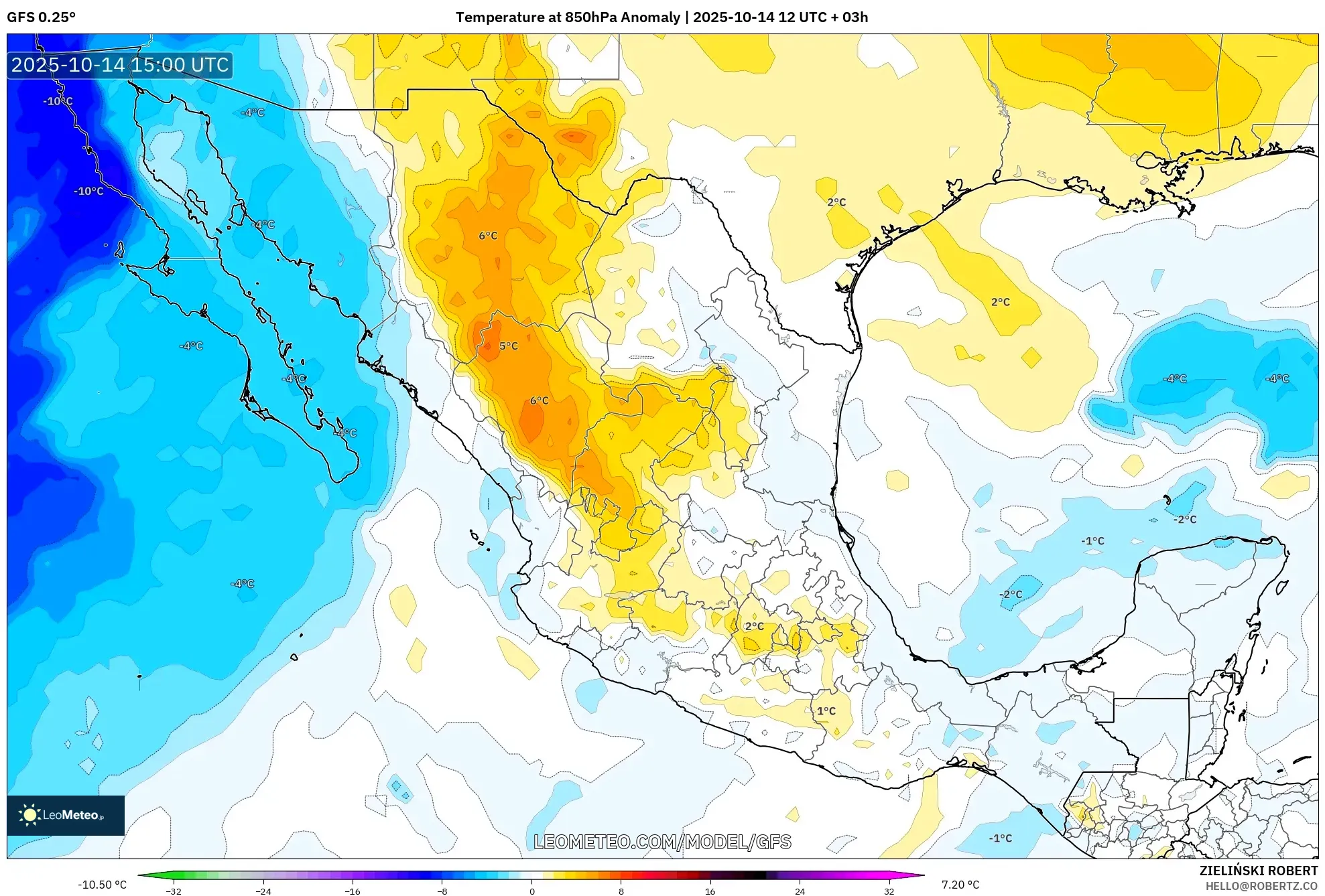 GFS model - Mexico, Temperature at 850hPa Anomaly GFS model - Mexico, Temperature at 850hPa Anomaly