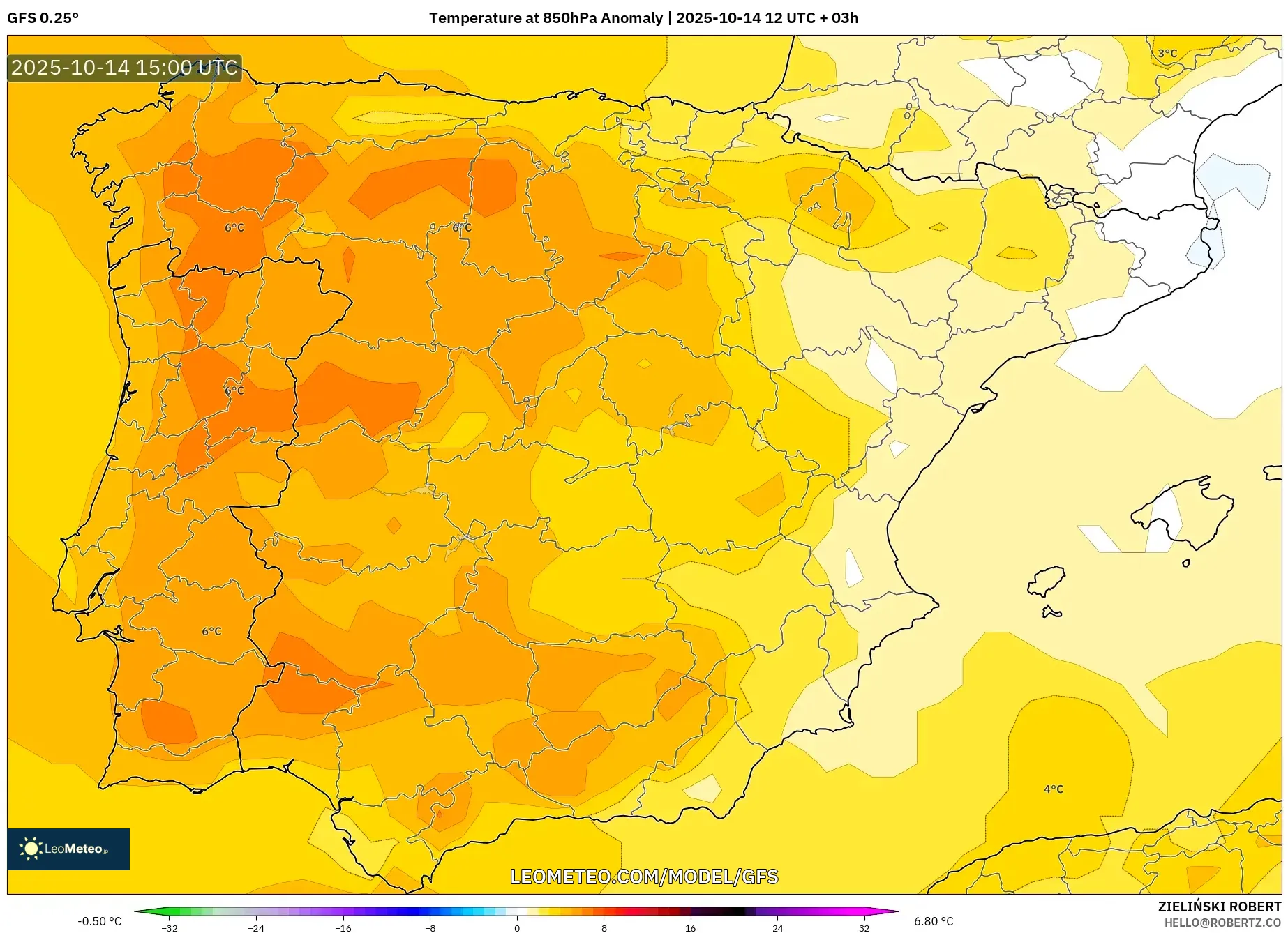 GFS model - Spain, Temperature at 850hPa Anomaly GFS model - Spain, Temperature at 850hPa Anomaly