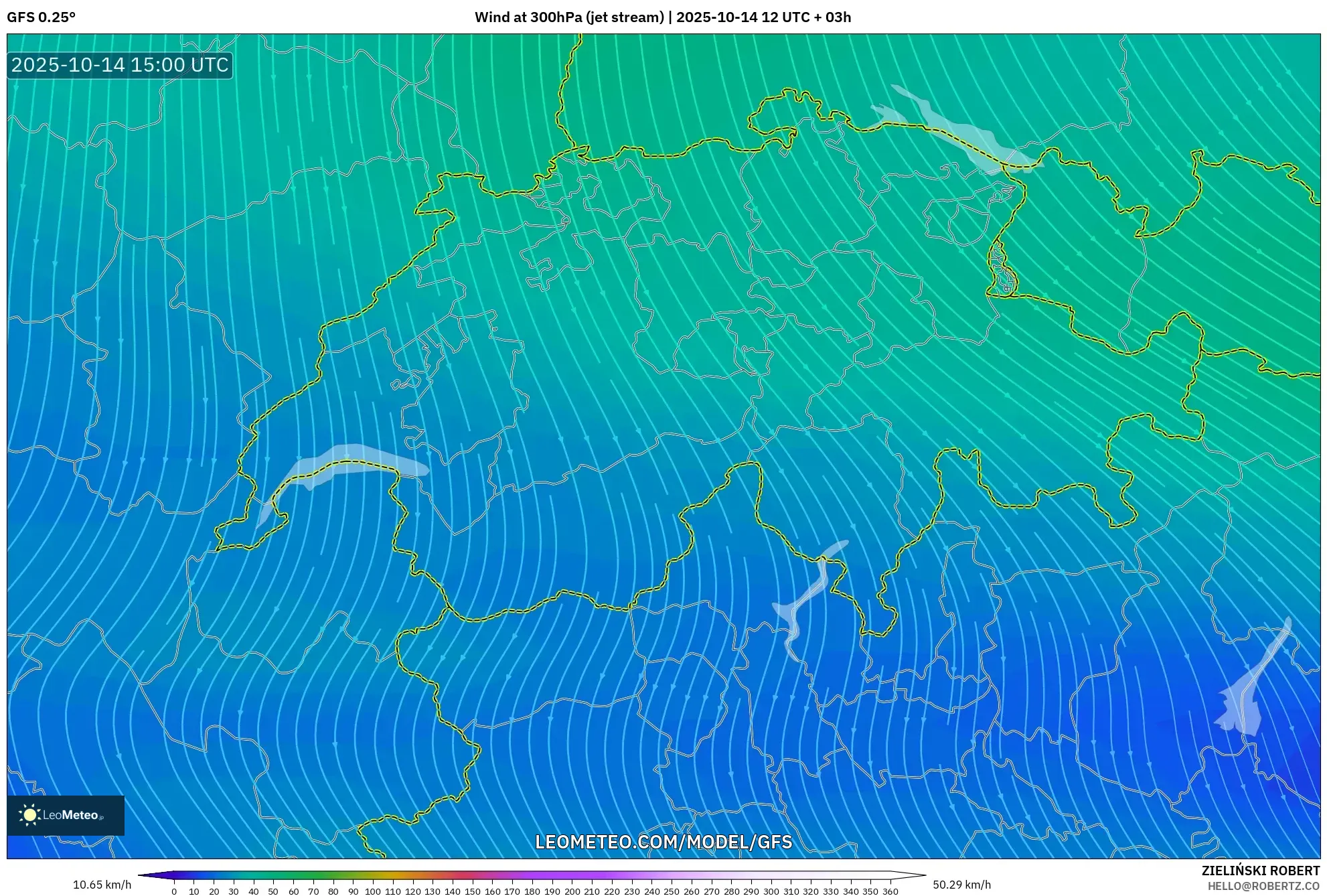 GFS model - Switzerland, Wind at 300hPa (jet stream) GFS model - Switzerland, Wind at 300hPa (jet stream)