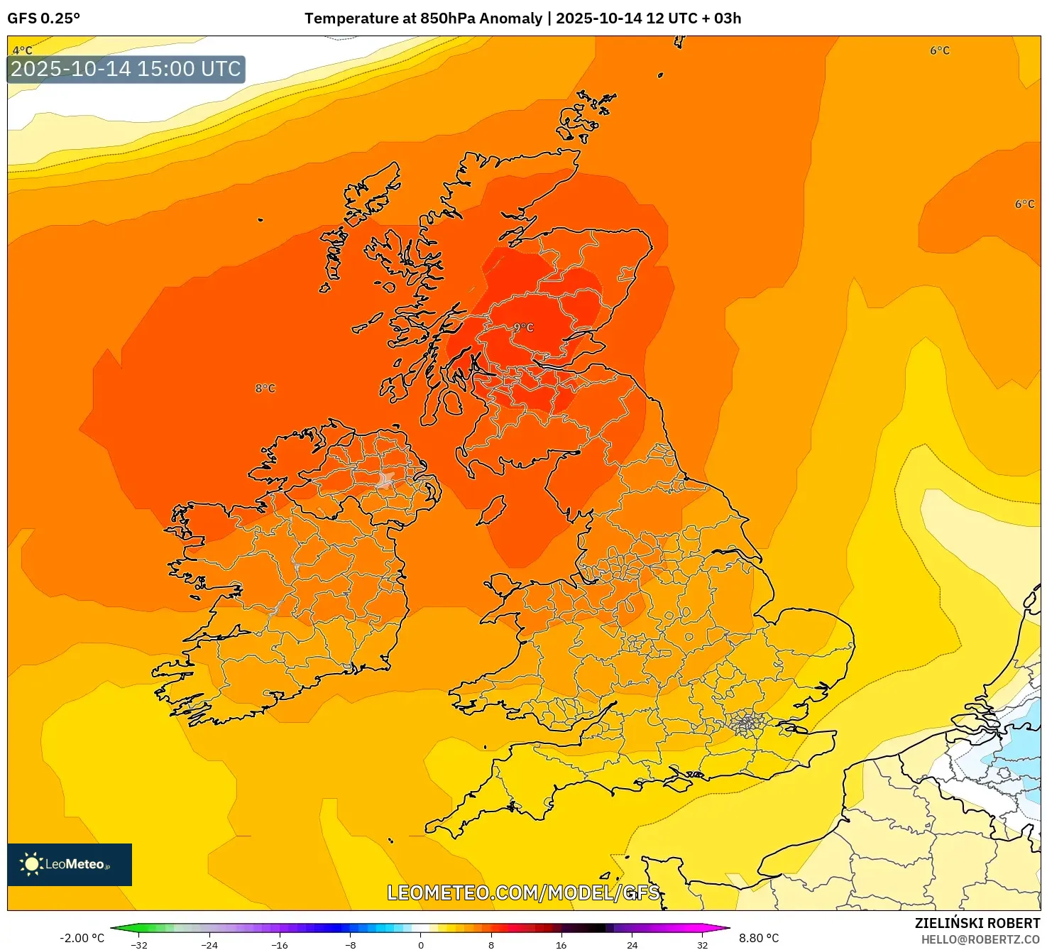 GFS model - United Kingdom, Temperature at 850hPa Anomaly GFS model - United Kingdom, Temperature at 850hPa Anomaly