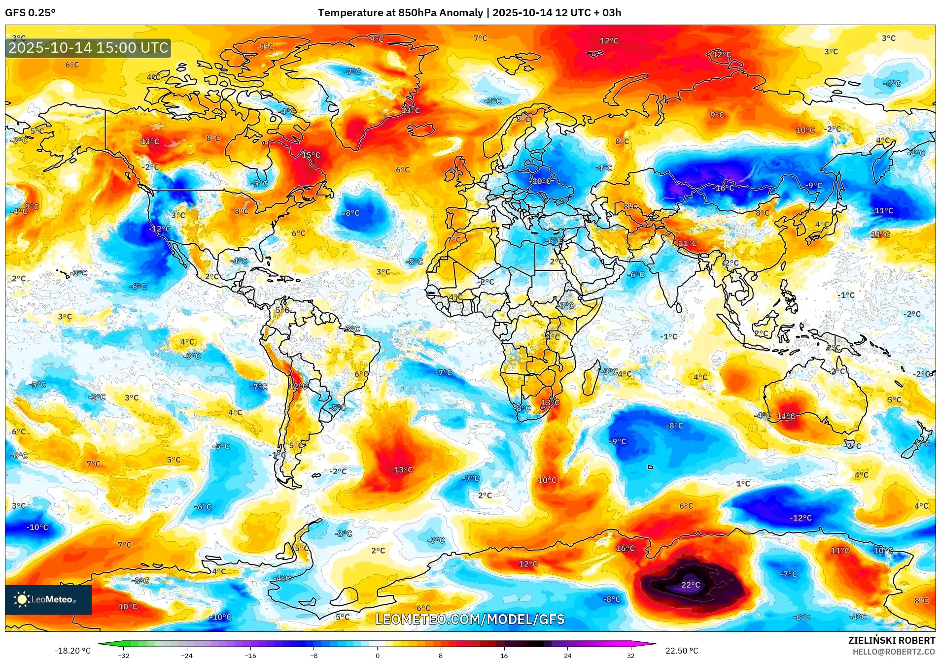 GFS model - World, Temperature at 850hPa Anomaly GFS model - World, Temperature at 850hPa Anomaly