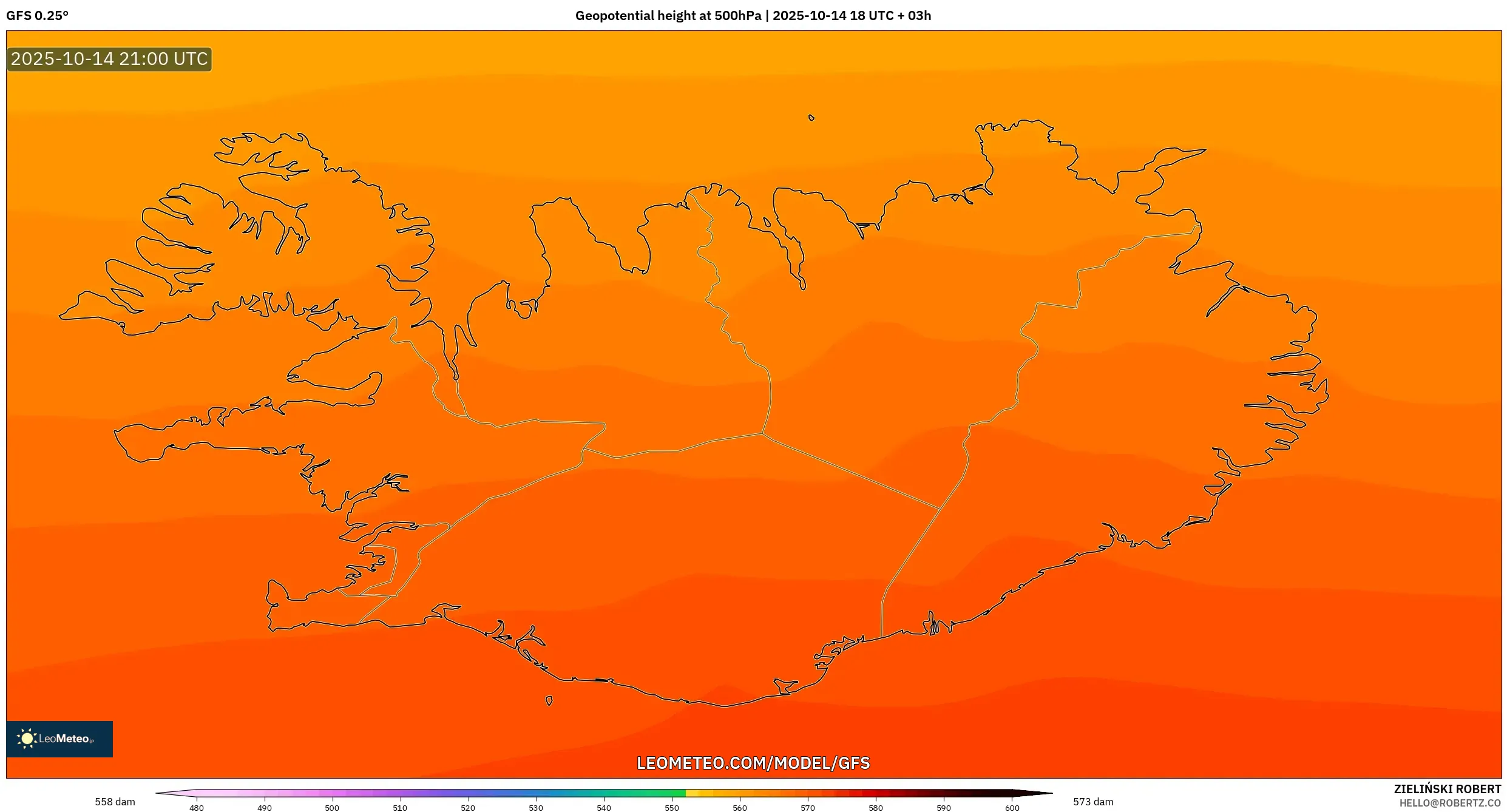 GFS model - Iceland, Geopotential height at 500hPa GFS model - Iceland, Geopotential height at 500hPa
