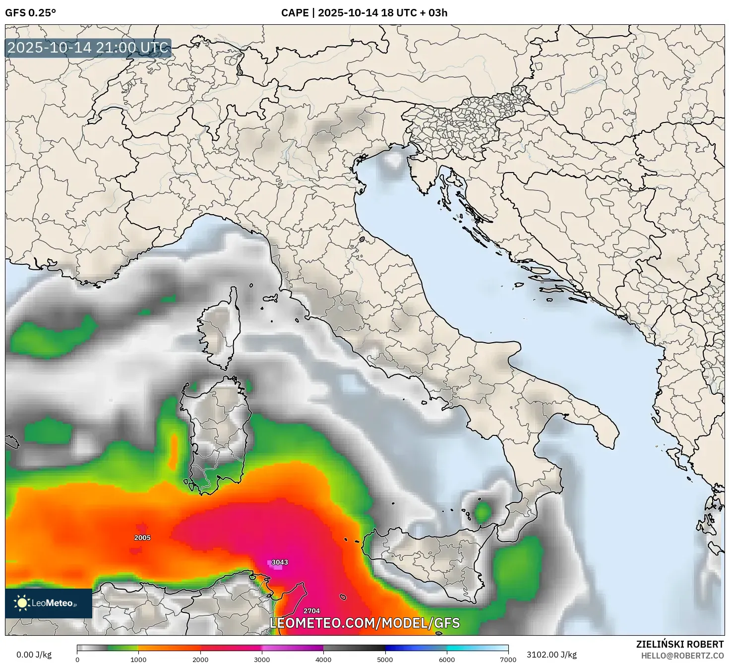 GFS model - Italy, CAPE GFS model - Italy, CAPE