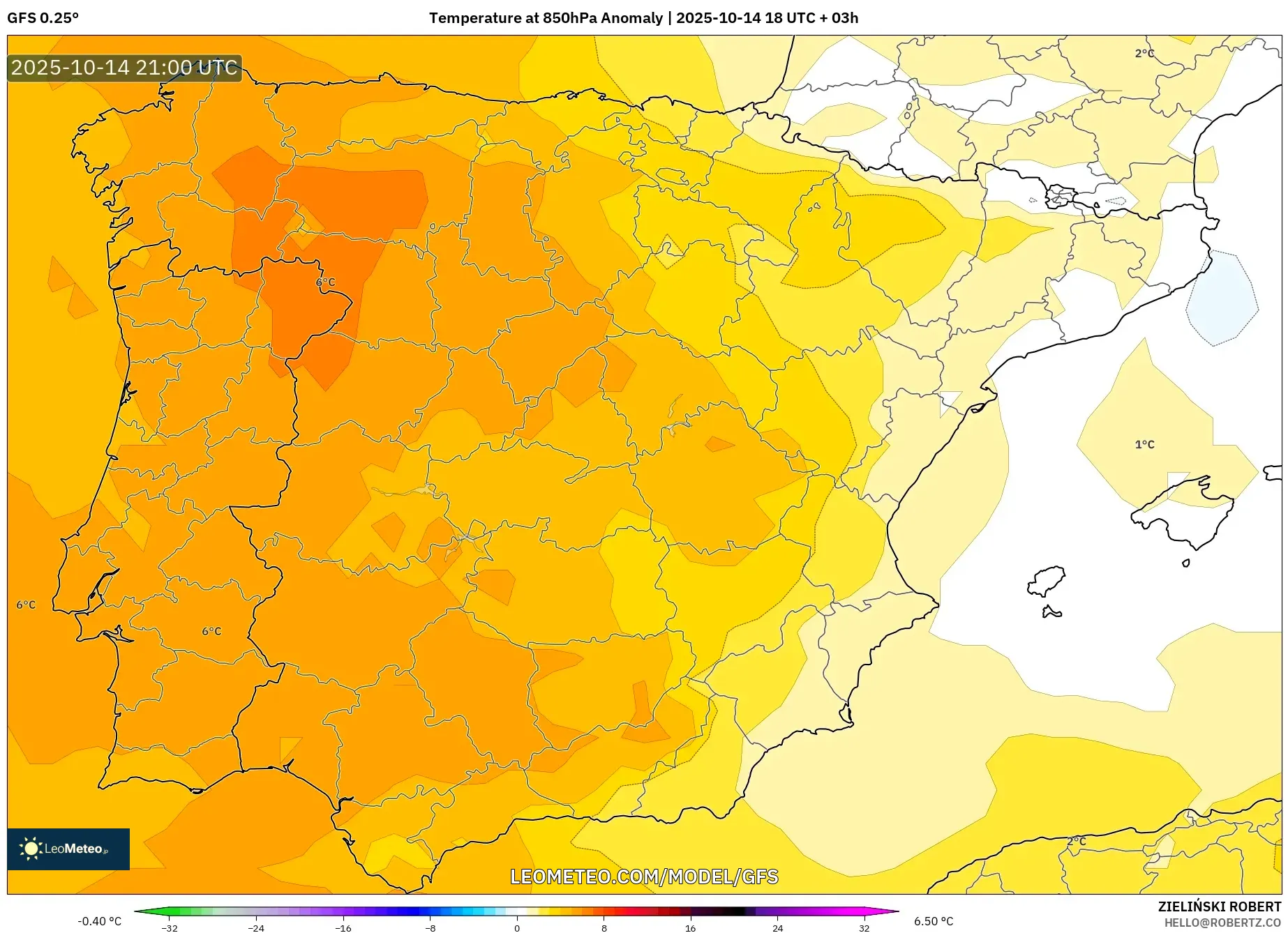 GFS model - Spain, Temperature at 850hPa Anomaly GFS model - Spain, Temperature at 850hPa Anomaly