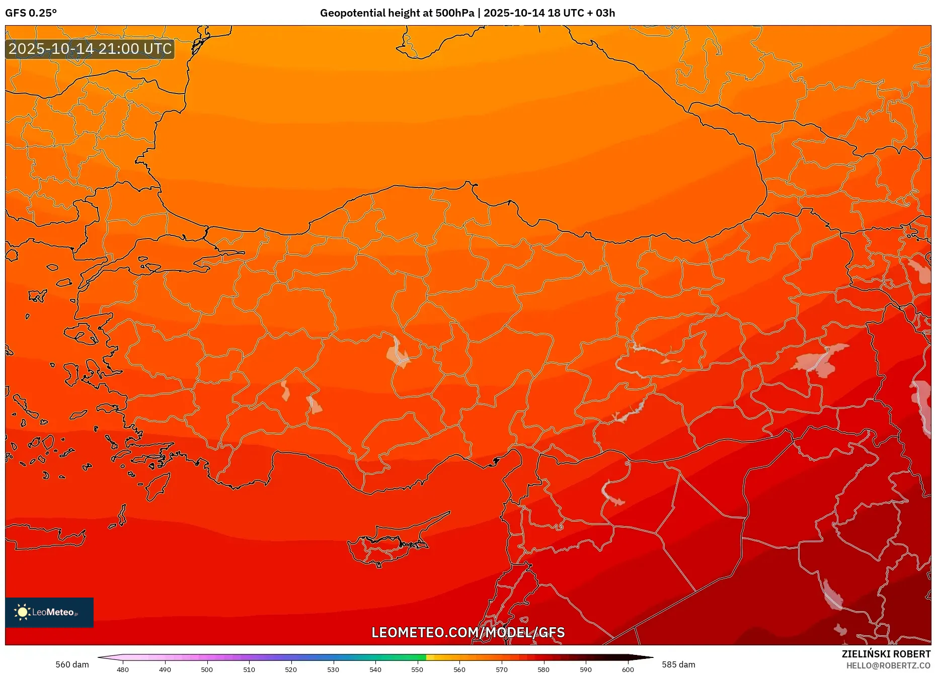 GFS model - Turkey, Geopotential height at 500hPa GFS model - Turkey, Geopotential height at 500hPa