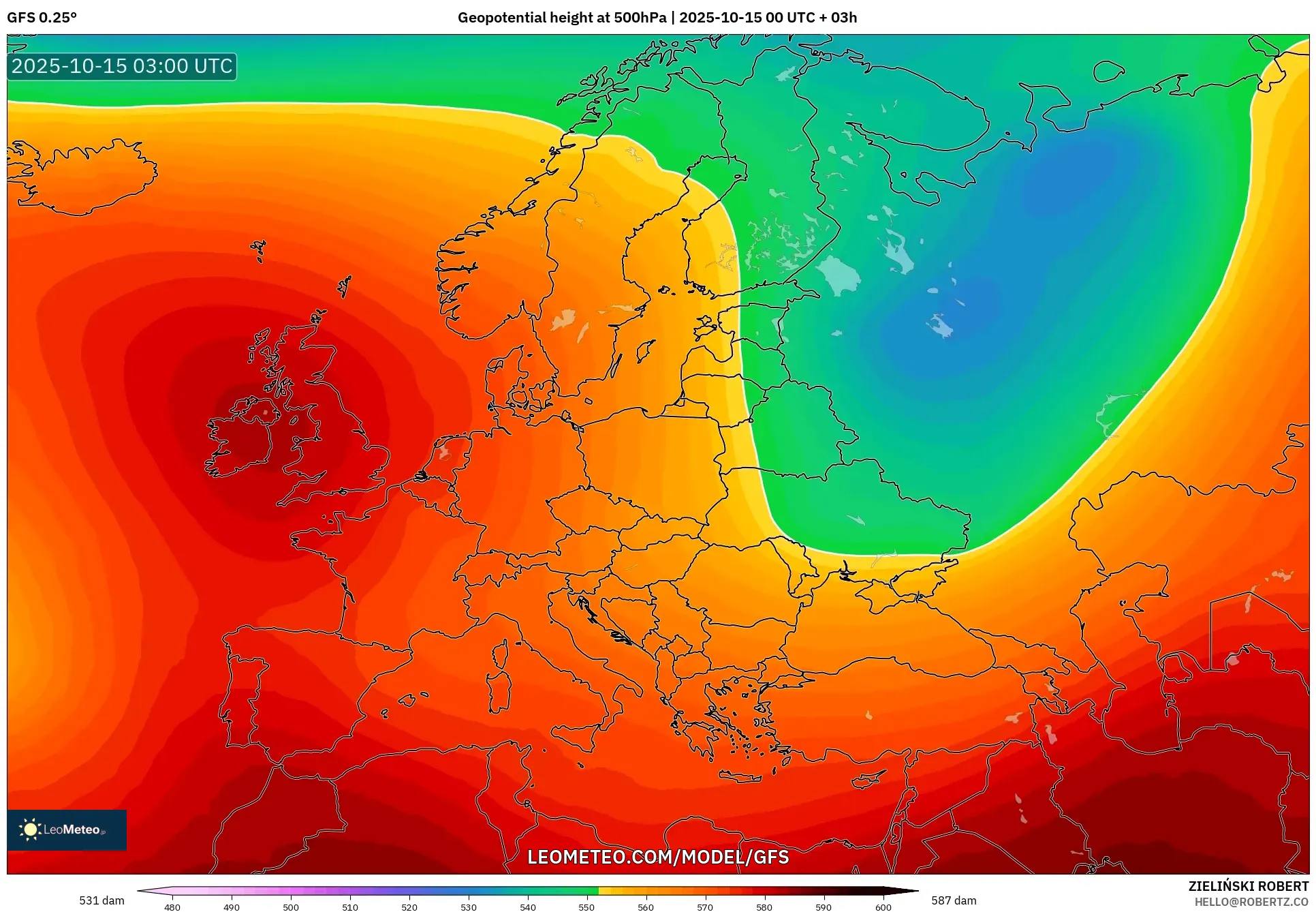 GFS model - Europe, Geopotential height at 500hPa GFS model - Europe, Geopotential height at 500hPa