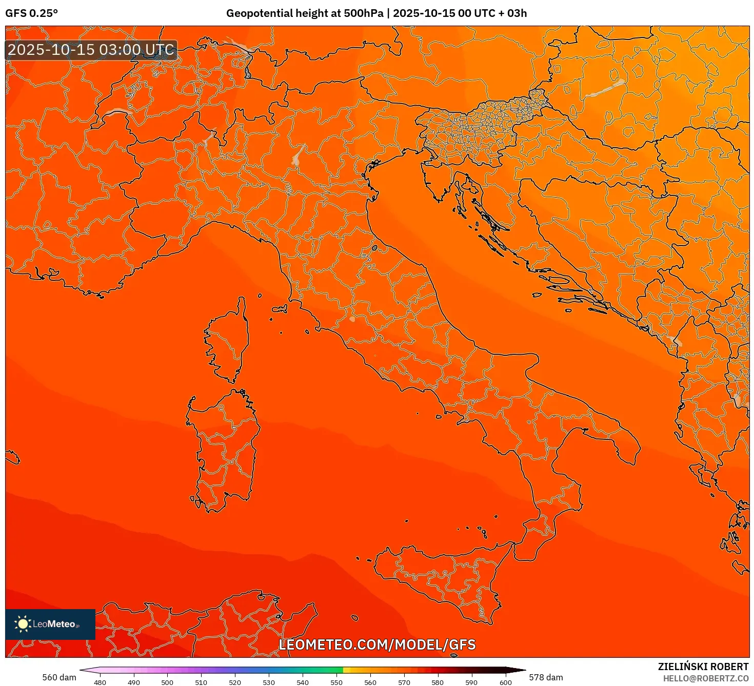 GFS model - Italy, Geopotential height at 500hPa GFS model - Italy, Geopotential height at 500hPa