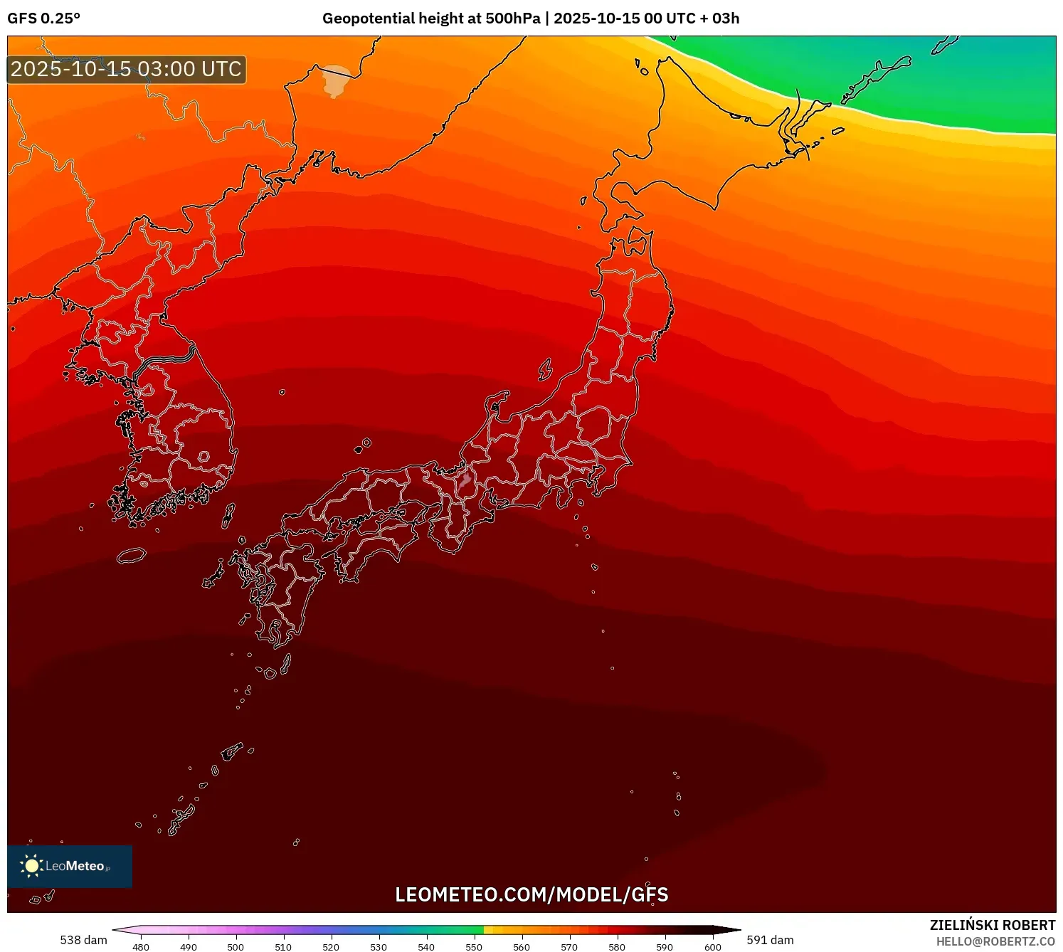 GFS model - Japan, Geopotential height at 500hPa GFS model - Japan, Geopotential height at 500hPa