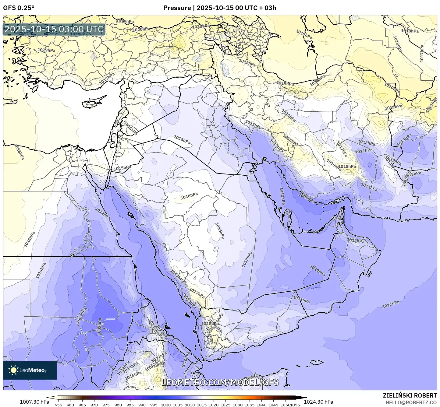 GFS model - Middle East, Pressure GFS model - Middle East, Pressure