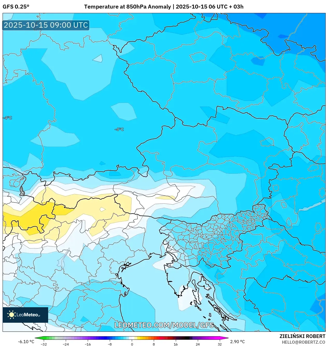 GFS model - Austria, Temperature at 850hPa Anomaly GFS model - Austria, Temperature at 850hPa Anomaly