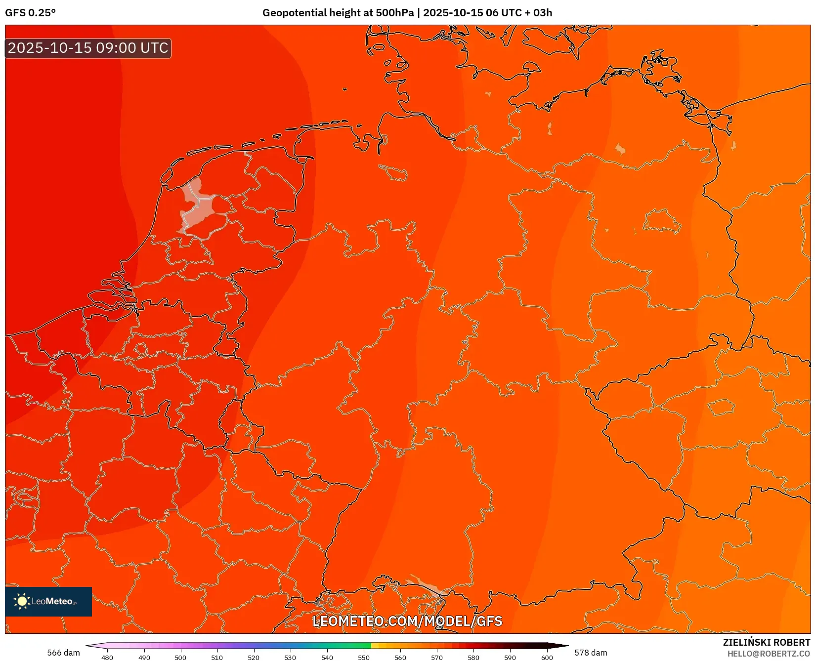 GFS model - Germany, Geopotential height at 500hPa