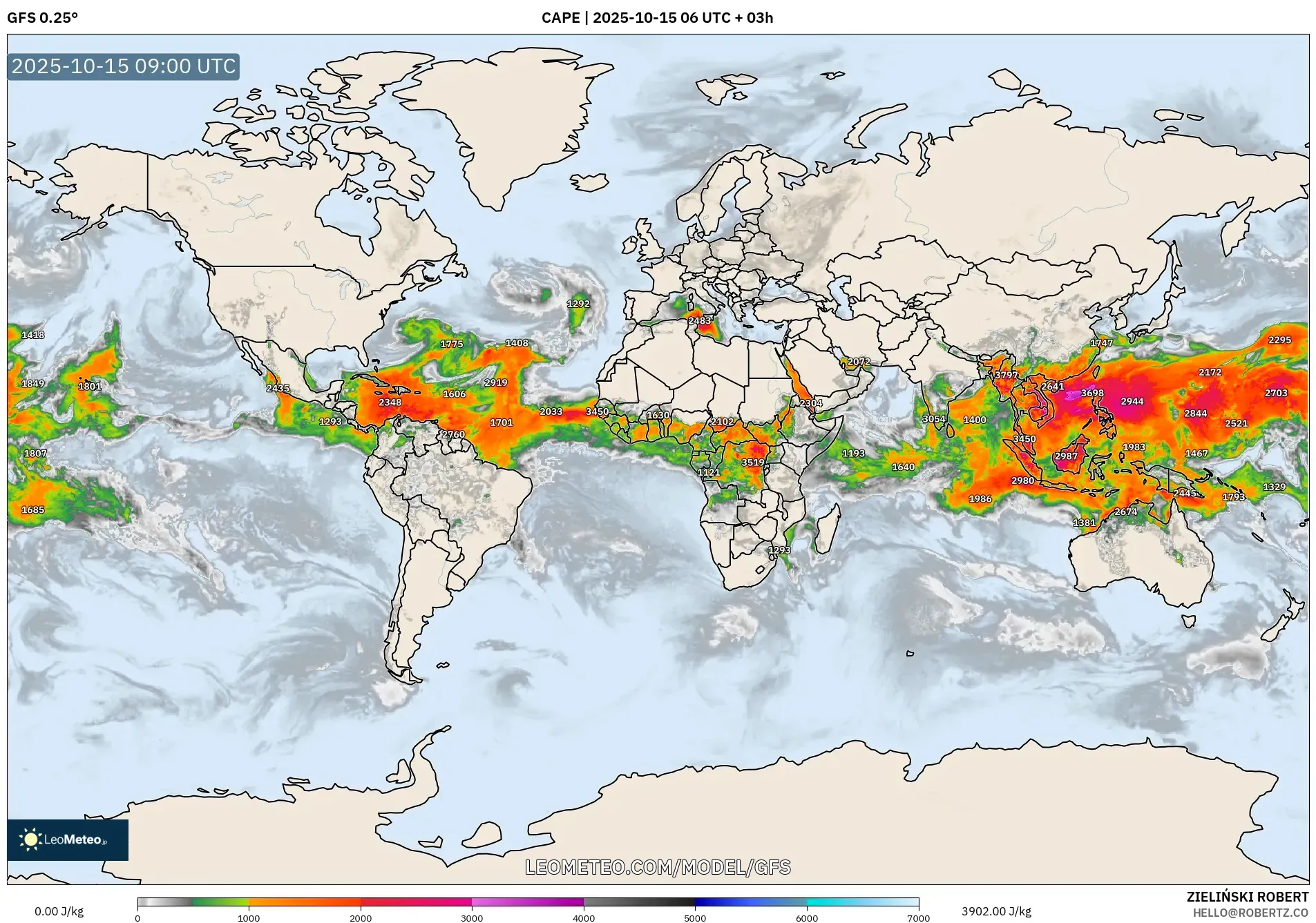 GFS model - World, CAPE GFS model - World, CAPE