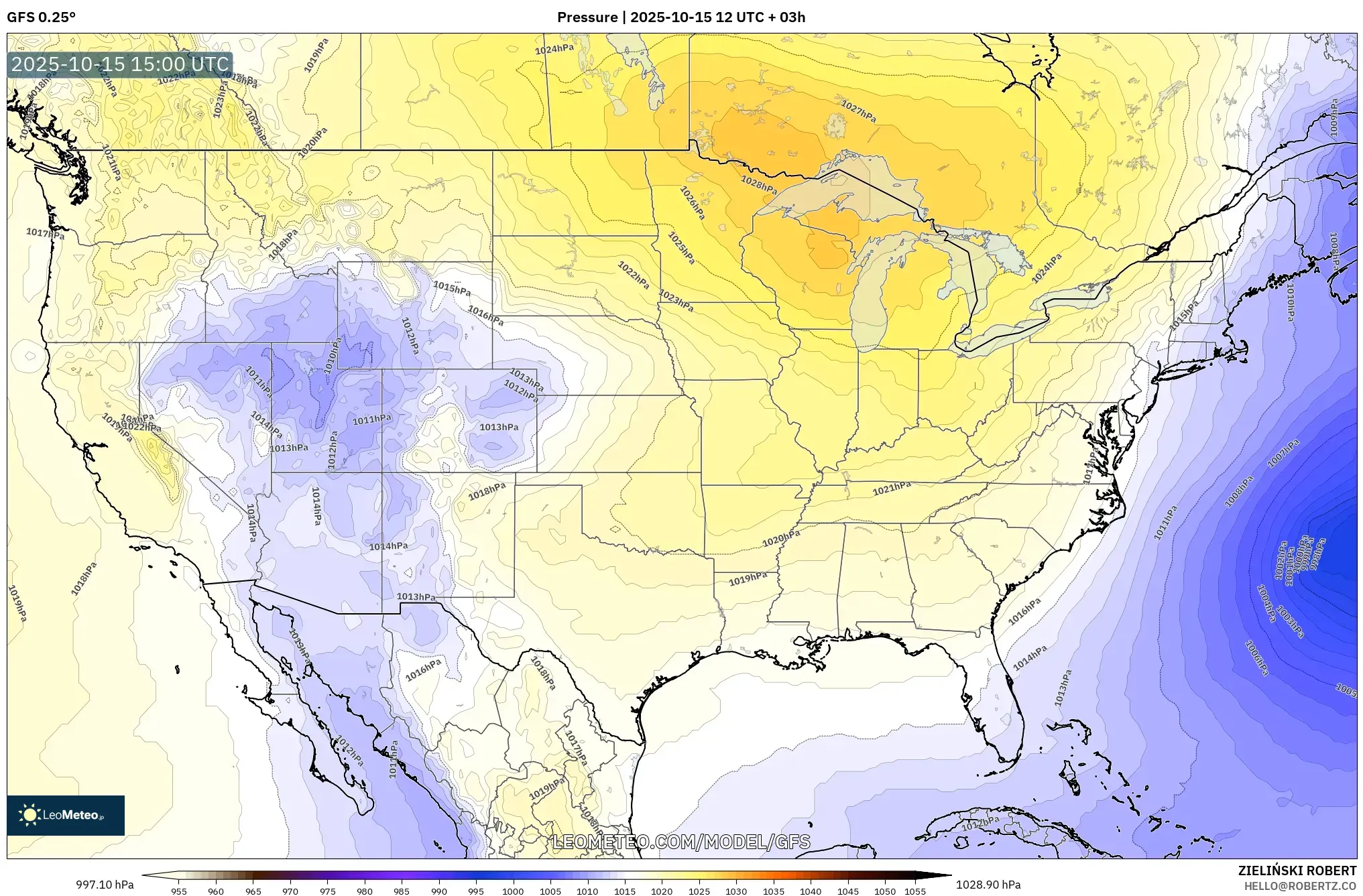 GFS model - United States, Pressure GFS model - United States, Pressure