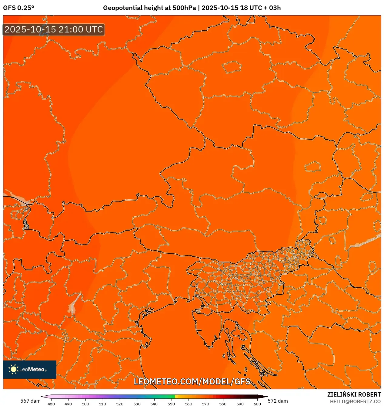 GFS model - Austria, Geopotential height at 500hPa GFS model - Austria, Geopotential height at 500hPa