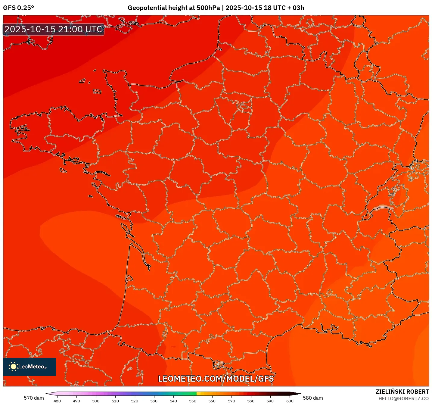 GFS model - France, Geopotential height at 500hPa GFS model - France, Geopotential height at 500hPa