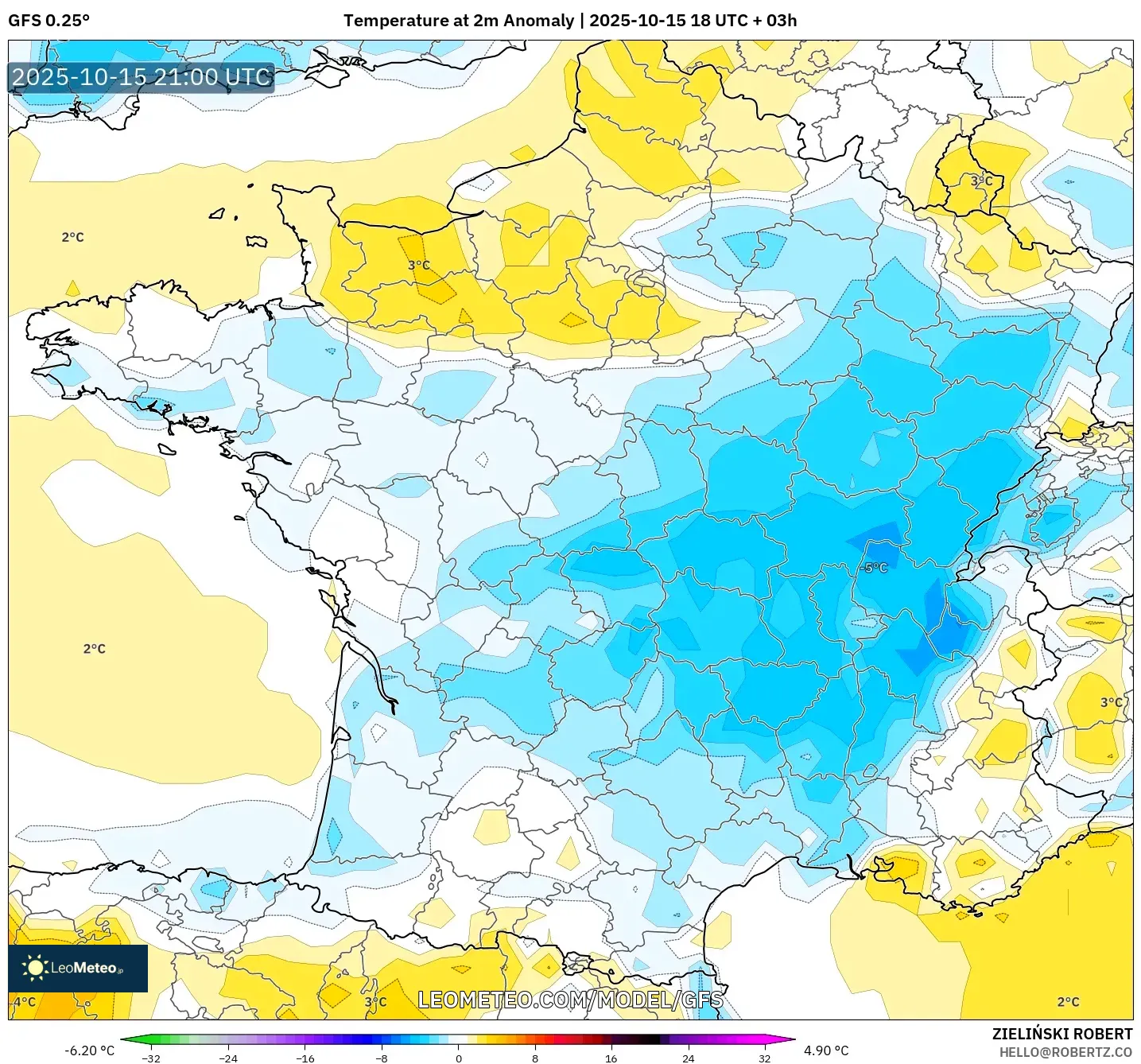 GFS model - France, Temperature at 2m Anomaly GFS model - France, Temperature at 2m Anomaly