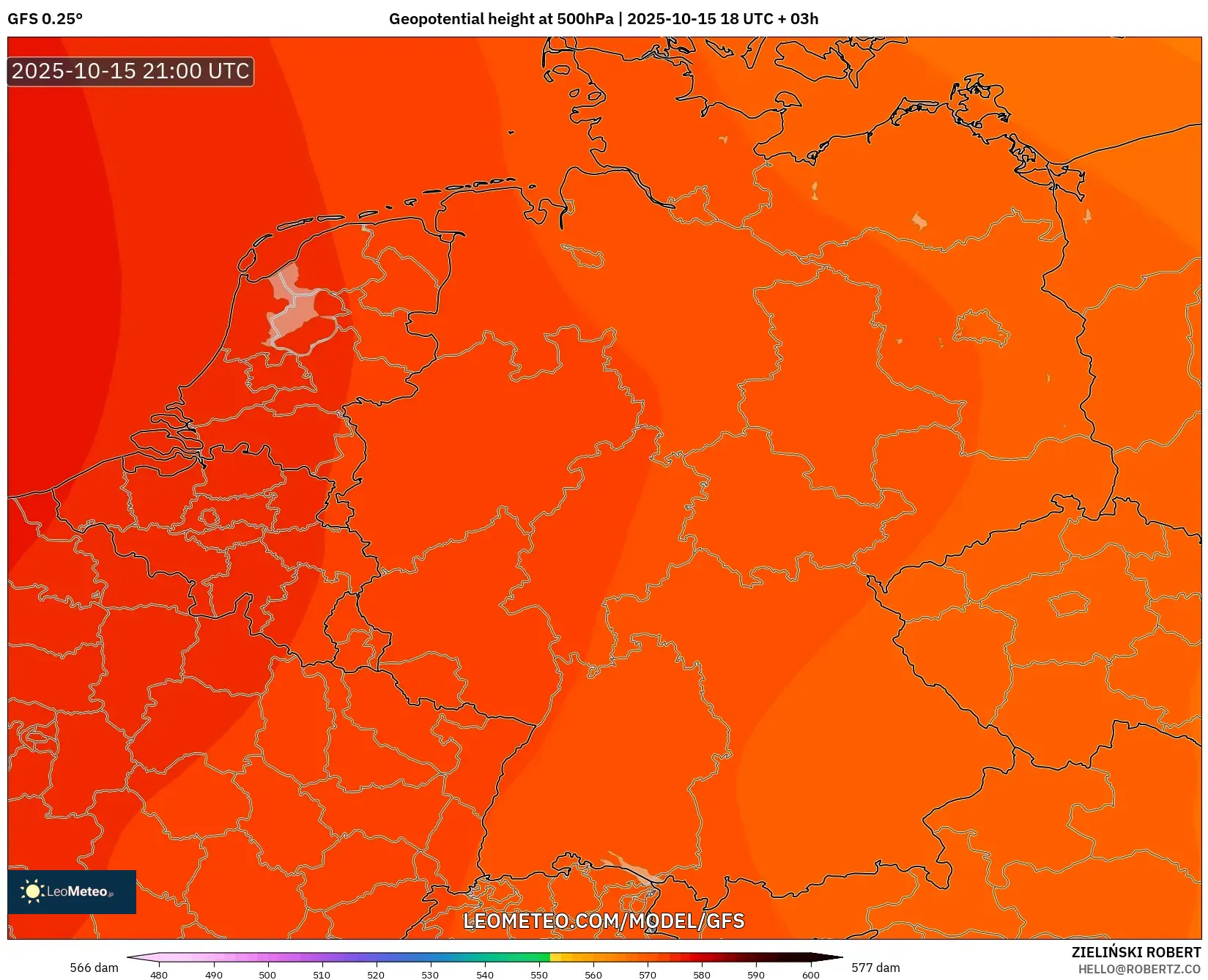 GFS model - Germany, Geopotential height at 500hPa GFS model - Germany, Geopotential height at 500hPa