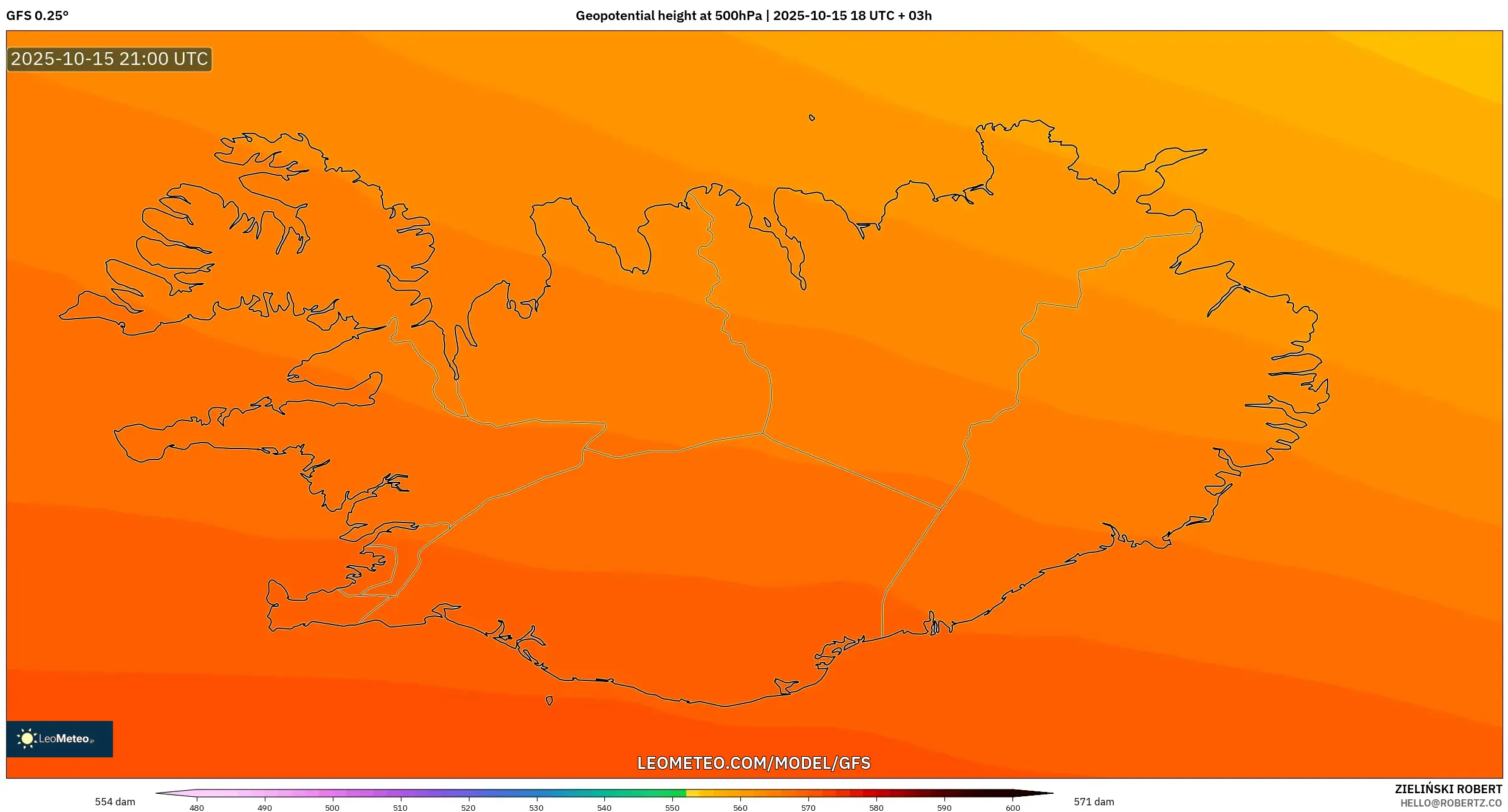 GFS model - Iceland, Geopotential height at 500hPa GFS model - Iceland, Geopotential height at 500hPa