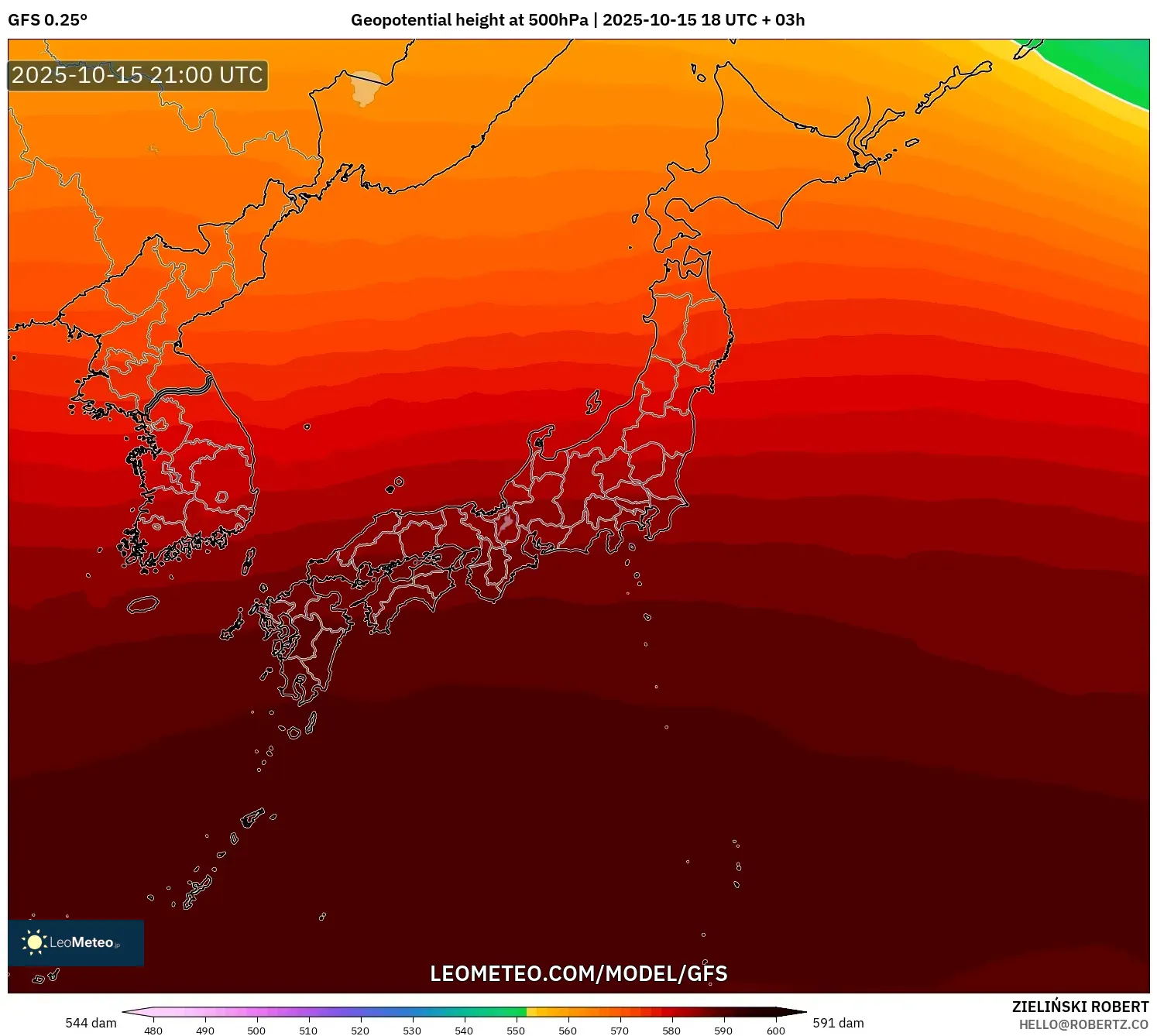 GFS model - Japan, Geopotential height at 500hPa GFS model - Japan, Geopotential height at 500hPa