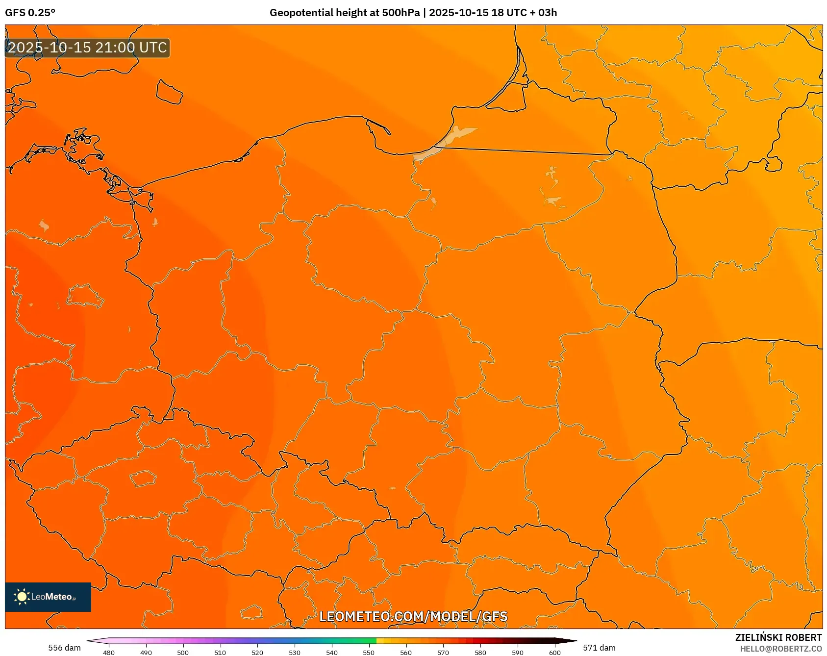 GFS model - Poland, Geopotential height at 500hPa GFS model - Poland, Geopotential height at 500hPa