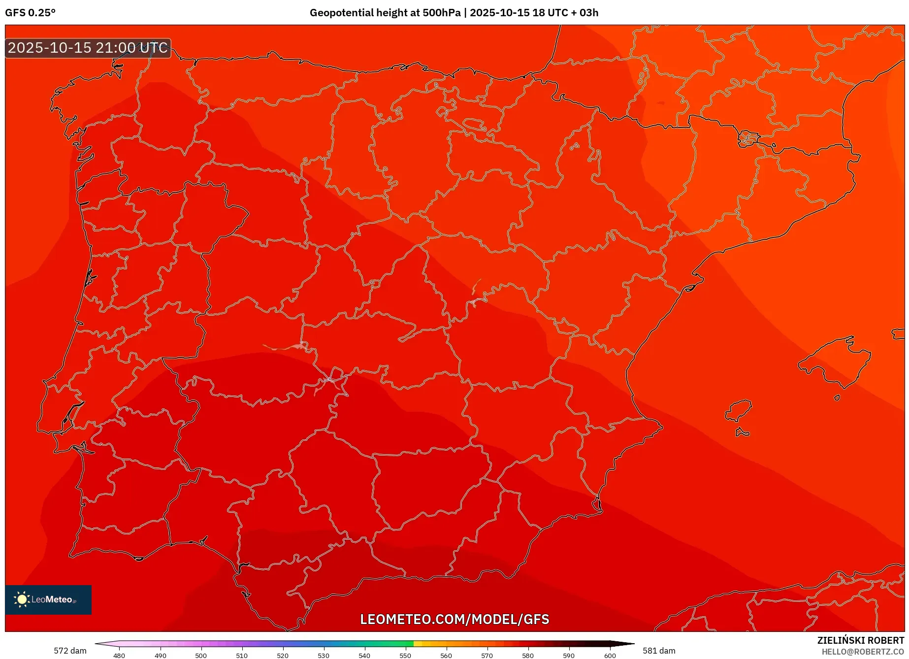 GFS model - Spain, Geopotential height at 500hPa GFS model - Spain, Geopotential height at 500hPa