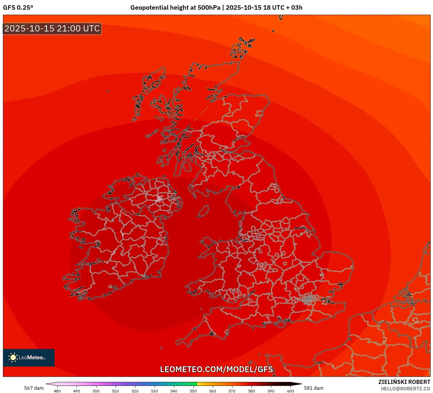 GFS model - United Kingdom, Geopotential height at 500hPa GFS model - United Kingdom, Geopotential height at 500hPa