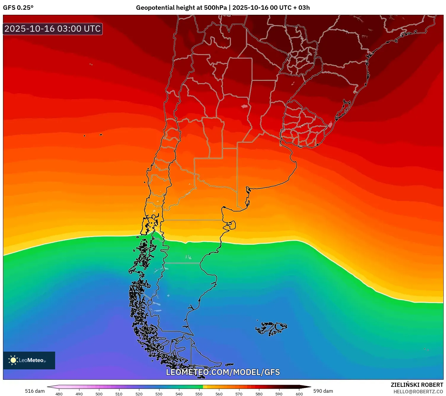 GFS model - Argentina, Geopotential height at 500hPa GFS model - Argentina, Geopotential height at 500hPa