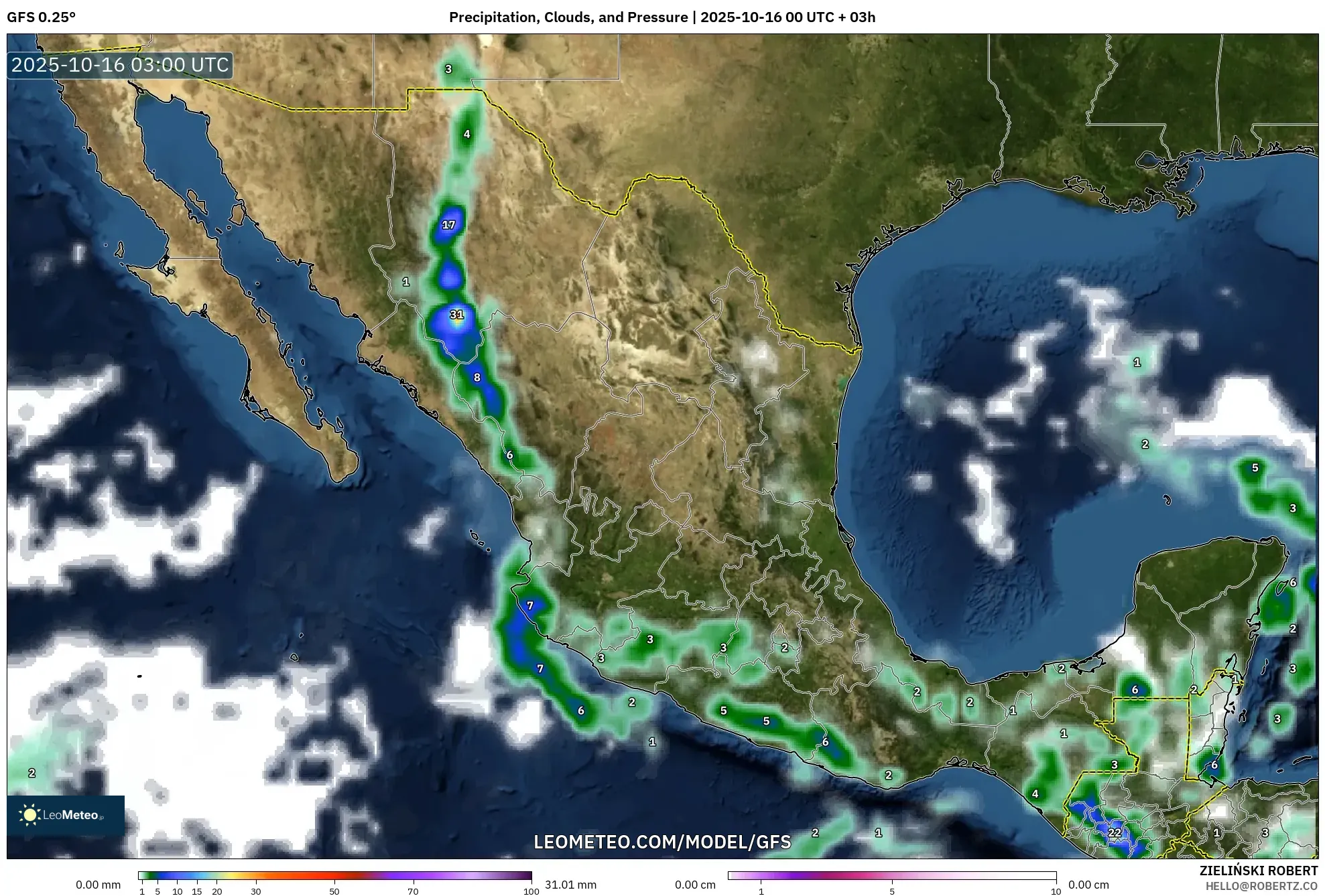 GFS model - Mexico, Precipitation, Clouds, and Pressure GFS model - Mexico, Precipitation, Clouds, and Pressure
