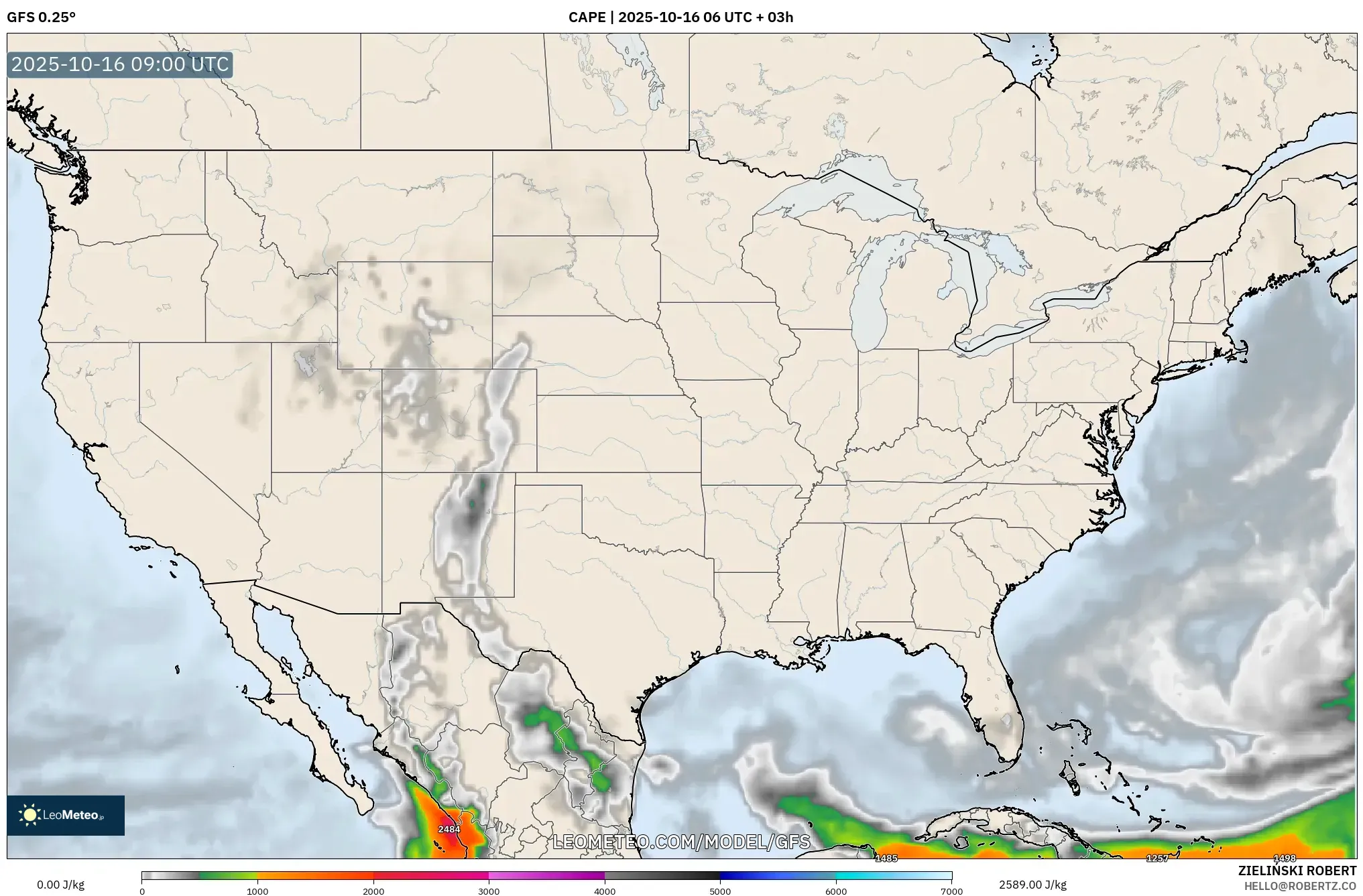 GFS model - United States, CAPE GFS model - United States, CAPE