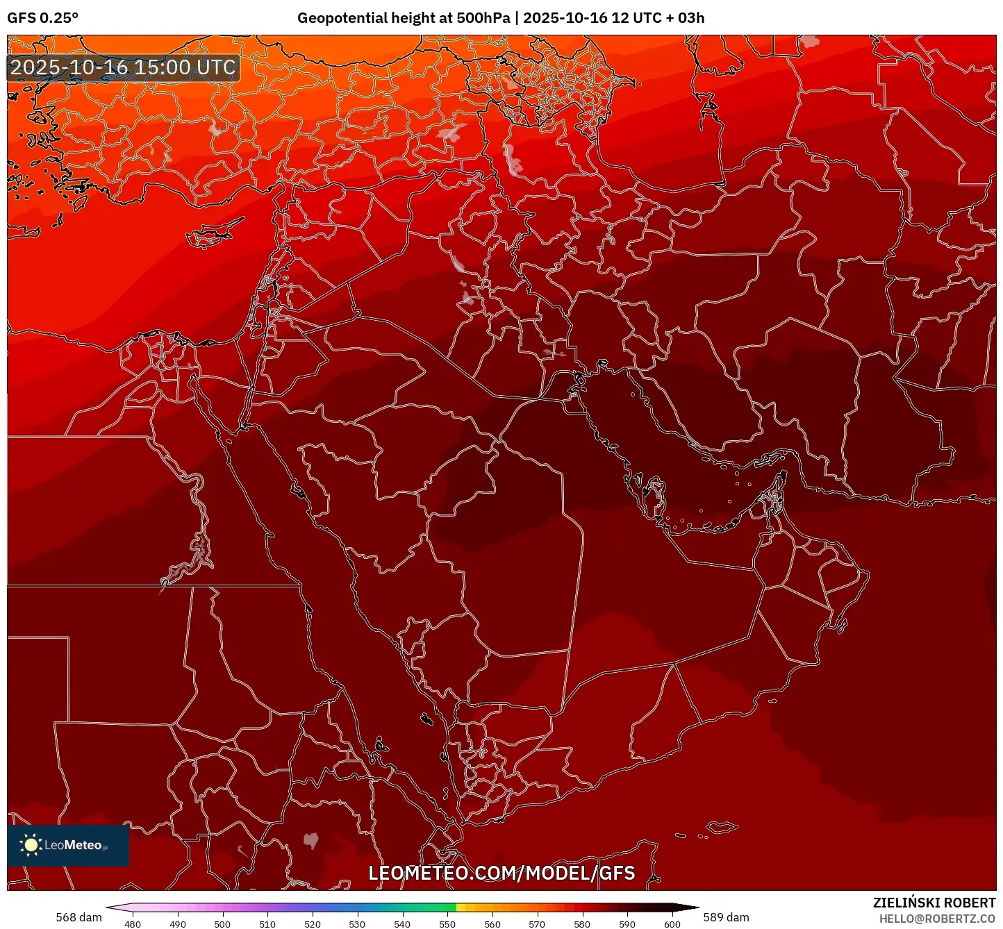 GFS model - Middle East, Geopotential height at 500hPa GFS model - Middle East, Geopotential height at 500hPa