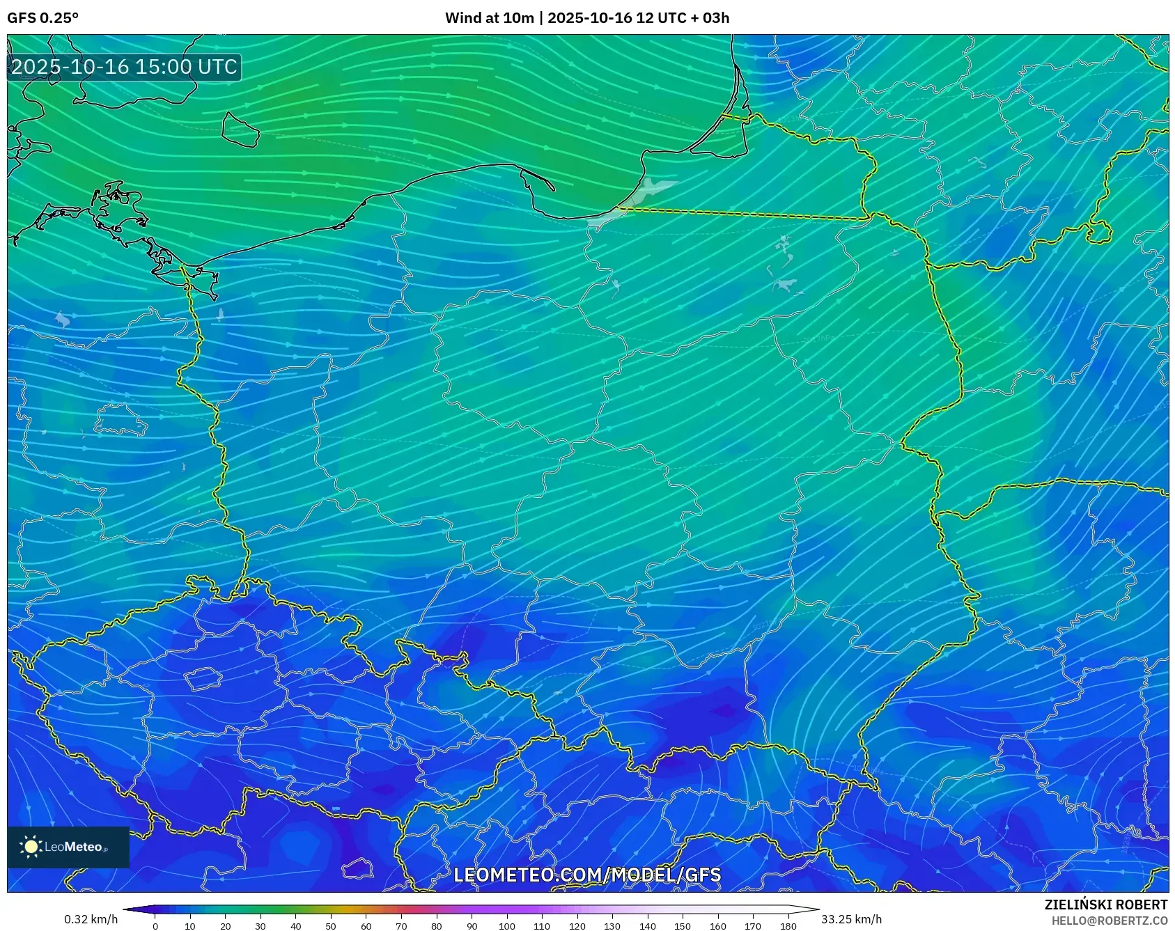 GFS model - Poland, Wind at 10m GFS model - Poland, Wind at 10m