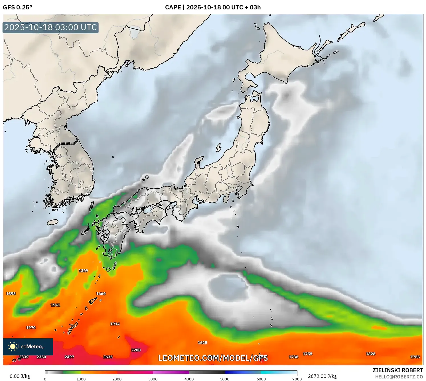 GFS model - Japan, CAPE GFS model - Japan, CAPE