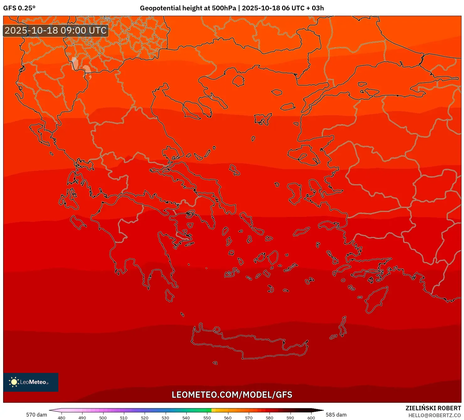 GFS model - Greece, Geopotential height at 500hPa GFS model - Greece, Geopotential height at 500hPa