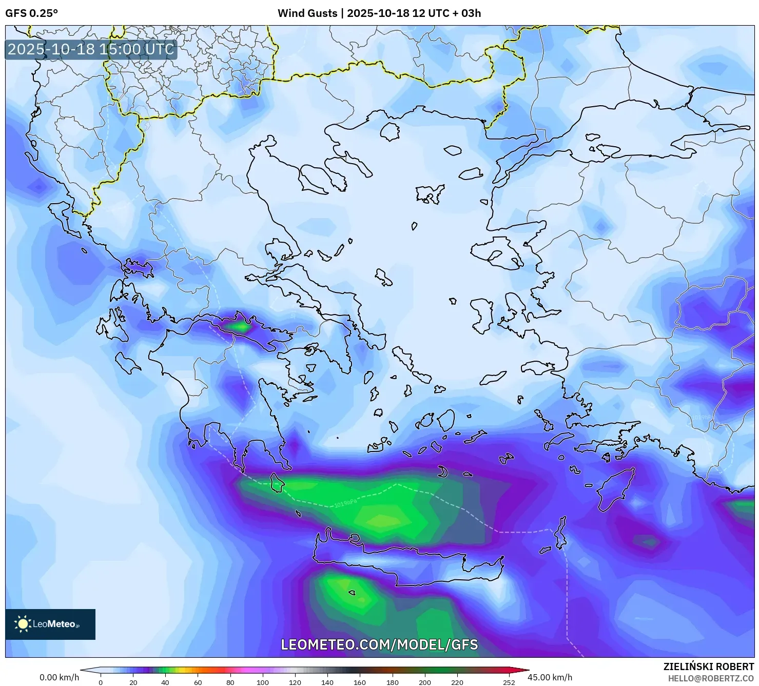 GFS model - Greece, Wind Gusts GFS model - Greece, Wind Gusts